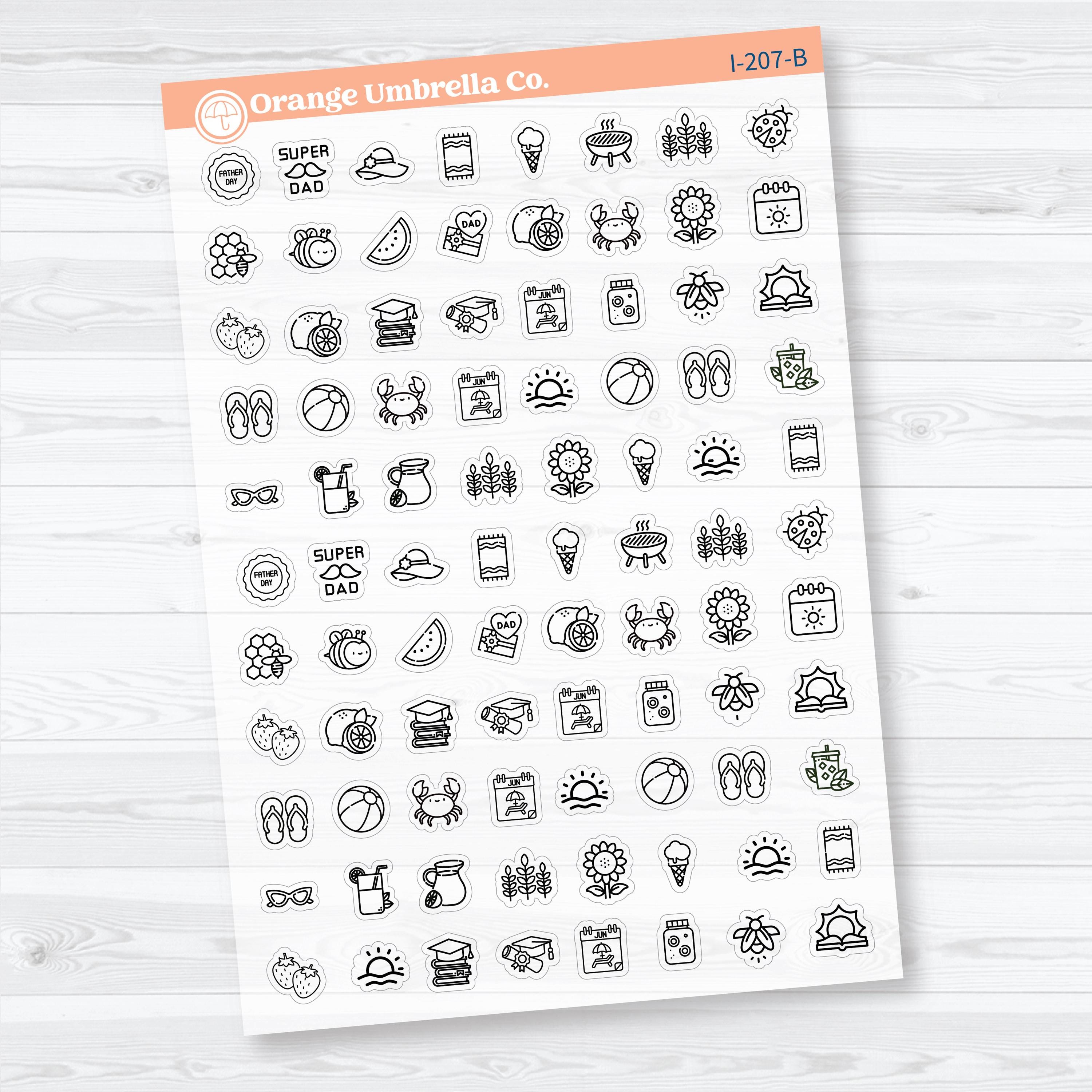 June Themed Icons Clear Matte Planner Stickers | Planner Stickers | I-207-CM