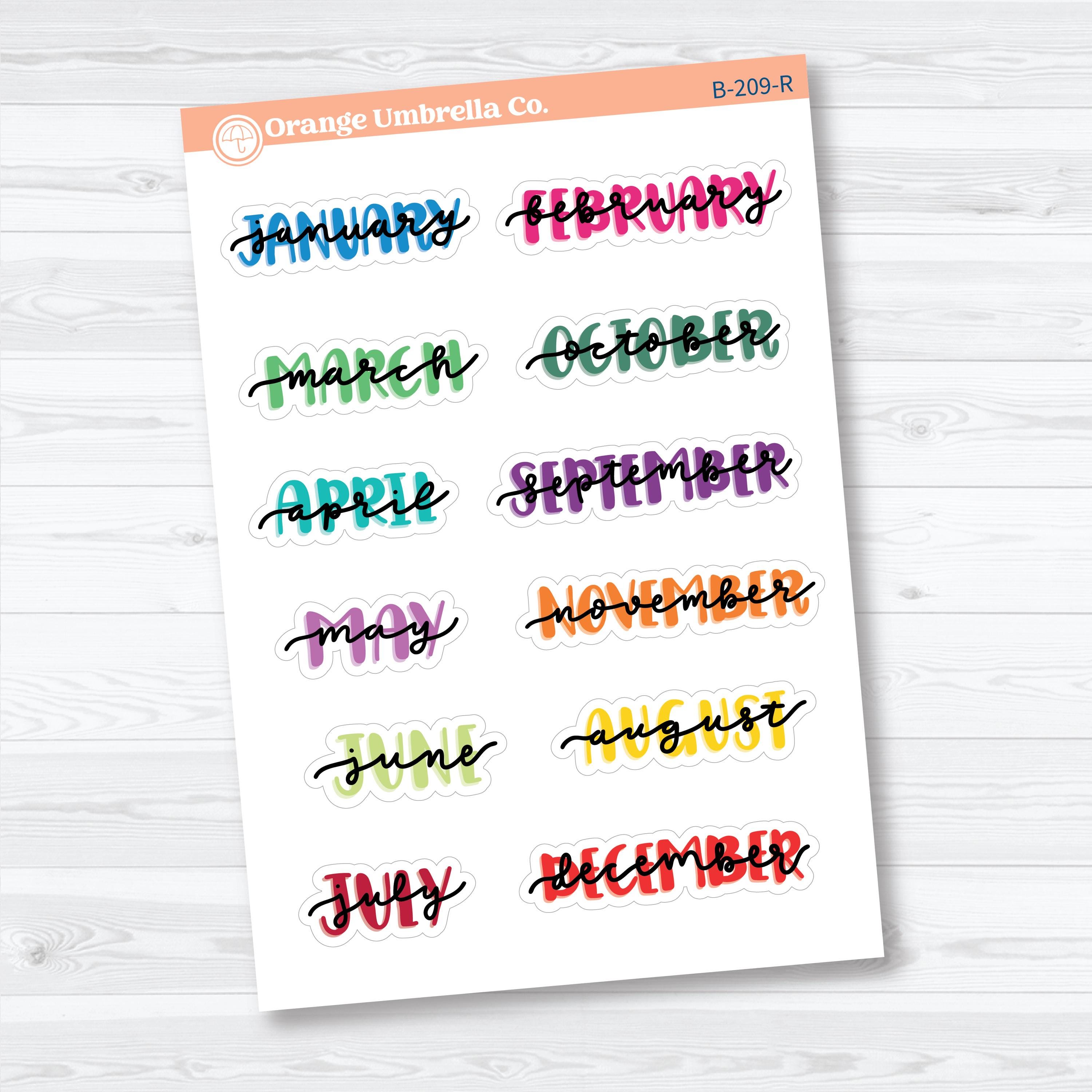 Hand Doodled Month Planner Stickers | Medium Planner Month Labels | B-209