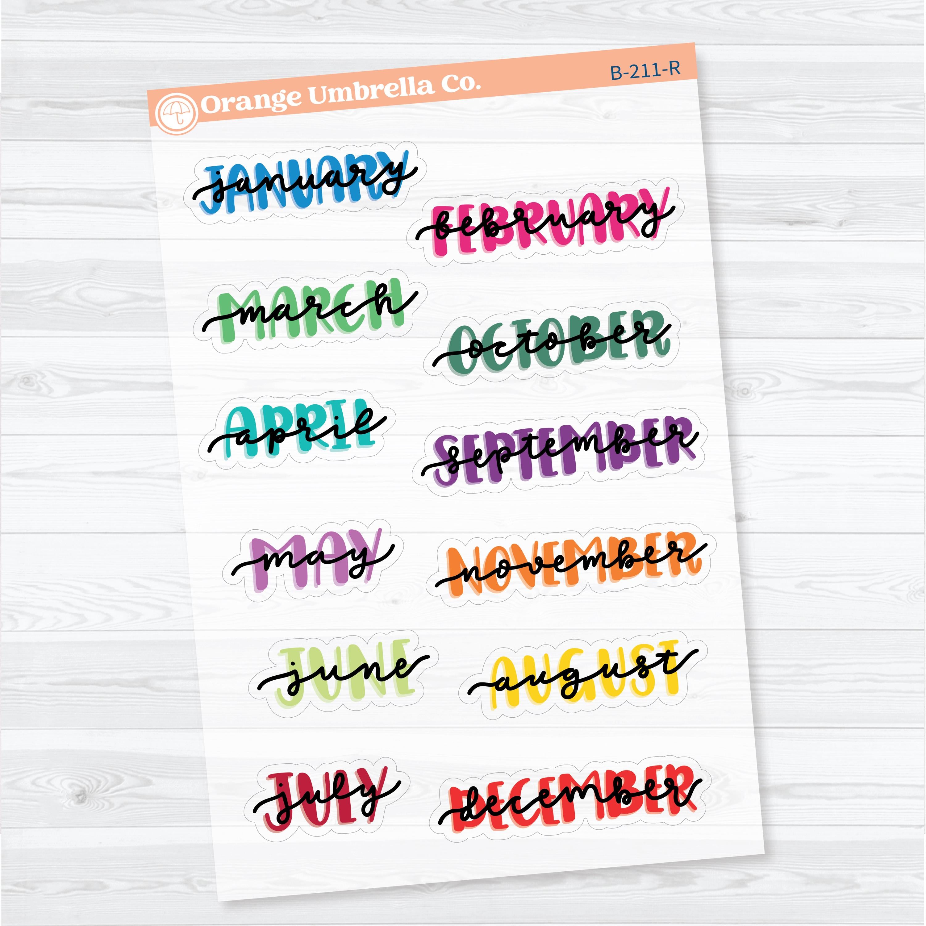 Large Hand Doodled Month Clear Matte Planner Stickers | Large Planner Month Labels | B-211-CM