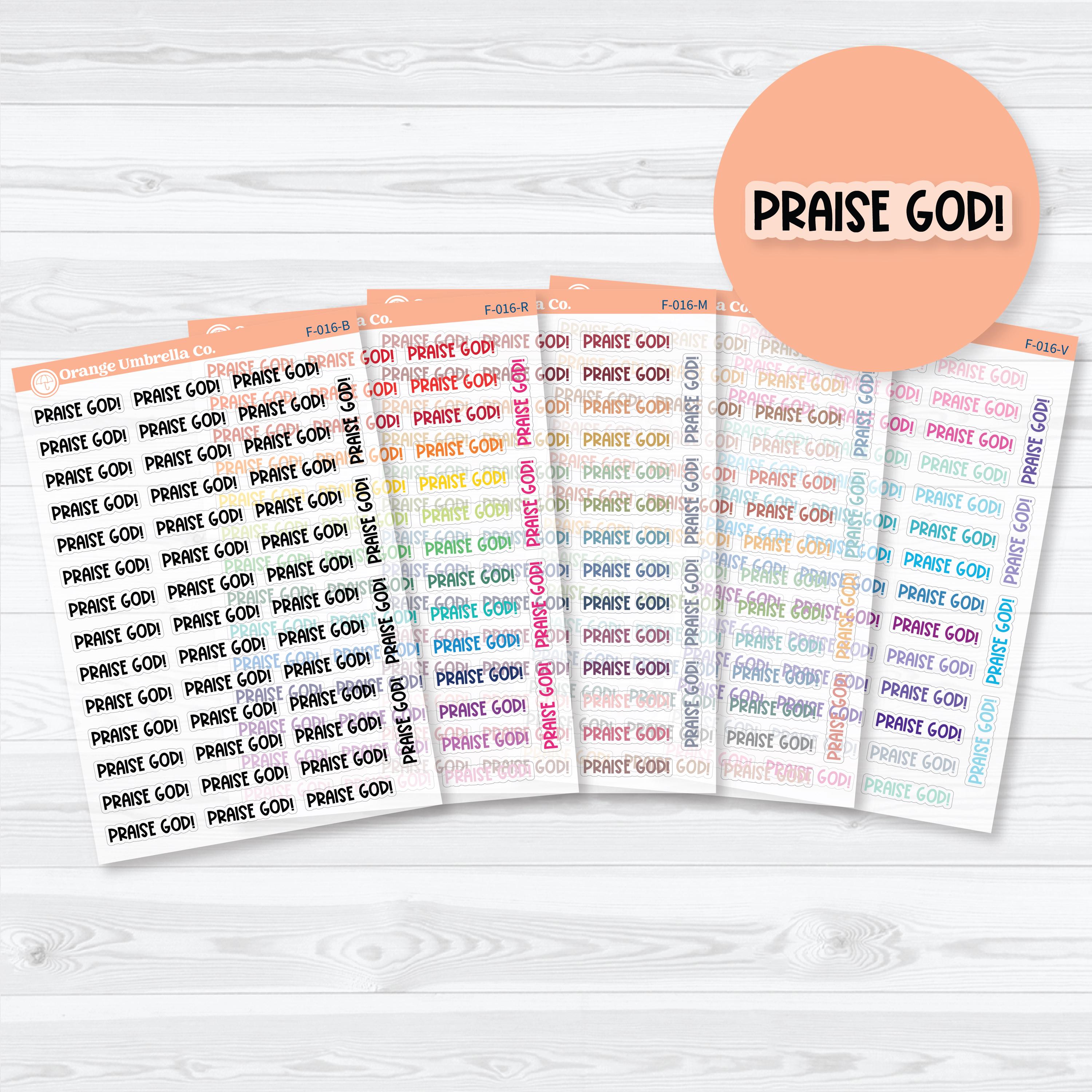 Clear matte transparent Praise God funky font stickers for Bible journaling, faith study notes, and scripture praise highlights
