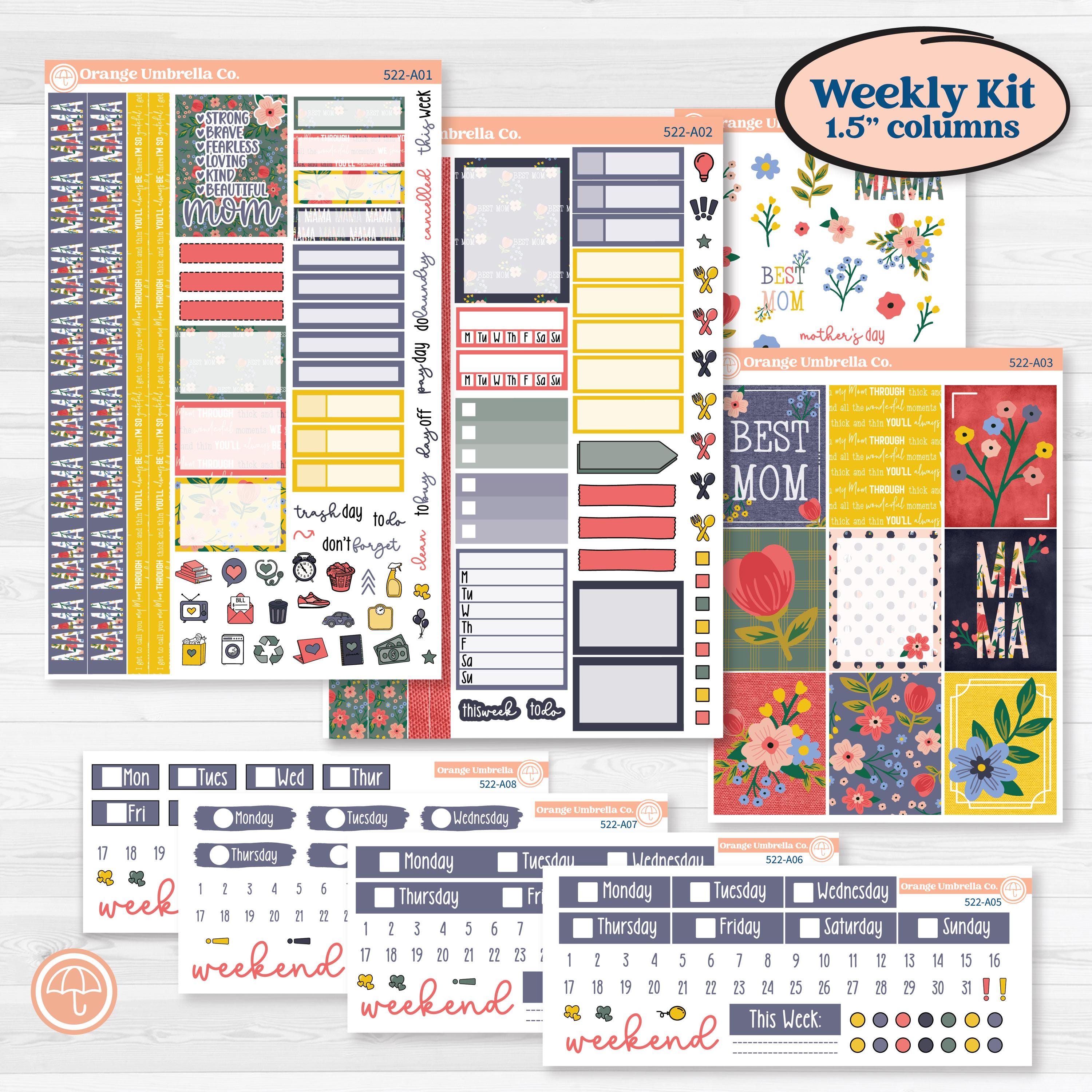 Mother’s Day | Weekly Sticker Kit for Vertical Planners like Erin Condren | Best Mom | KIT-522-A