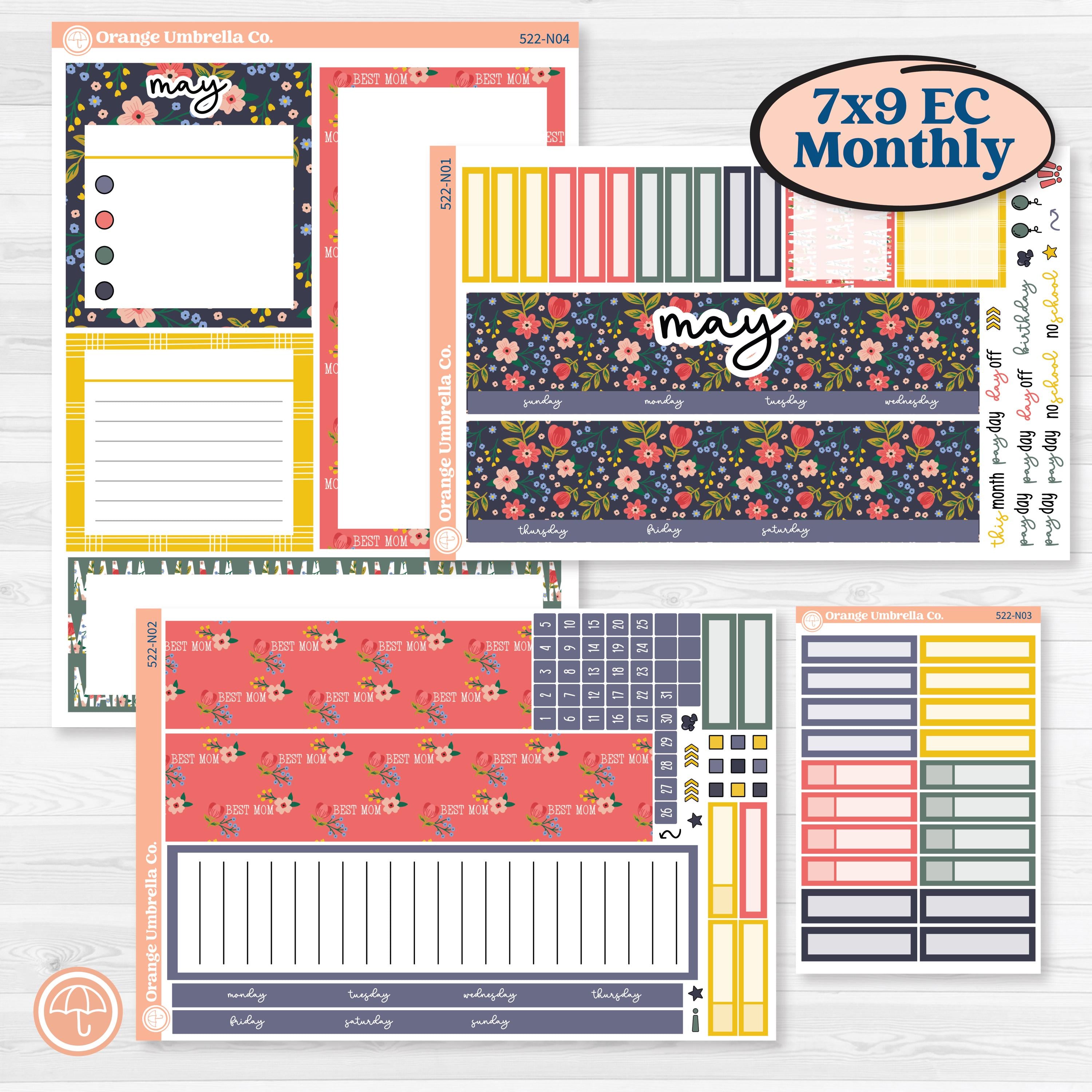 Mother’s Day | 7x9 Erin Condren Life Planner Monthly & Dashboard Sticker Kit | Best Mom | KIT-522-N