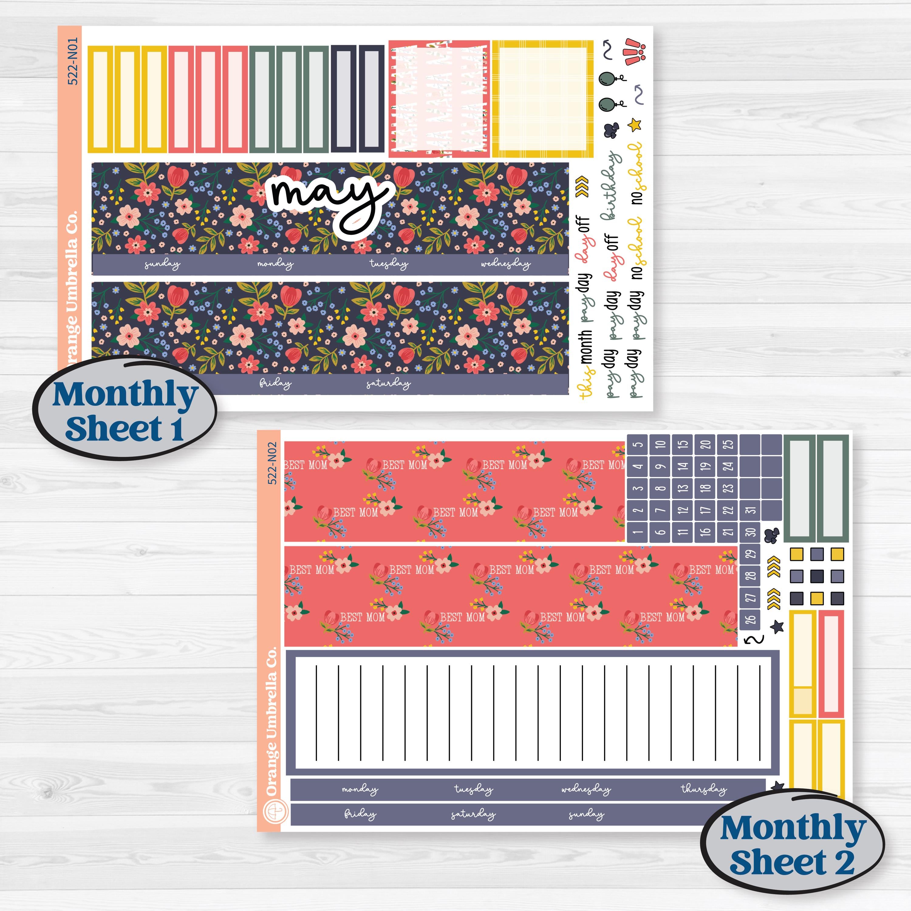 Mother’s Day | 7x9 Erin Condren Life Planner Monthly & Dashboard Sticker Kit | Best Mom | KIT-522-N