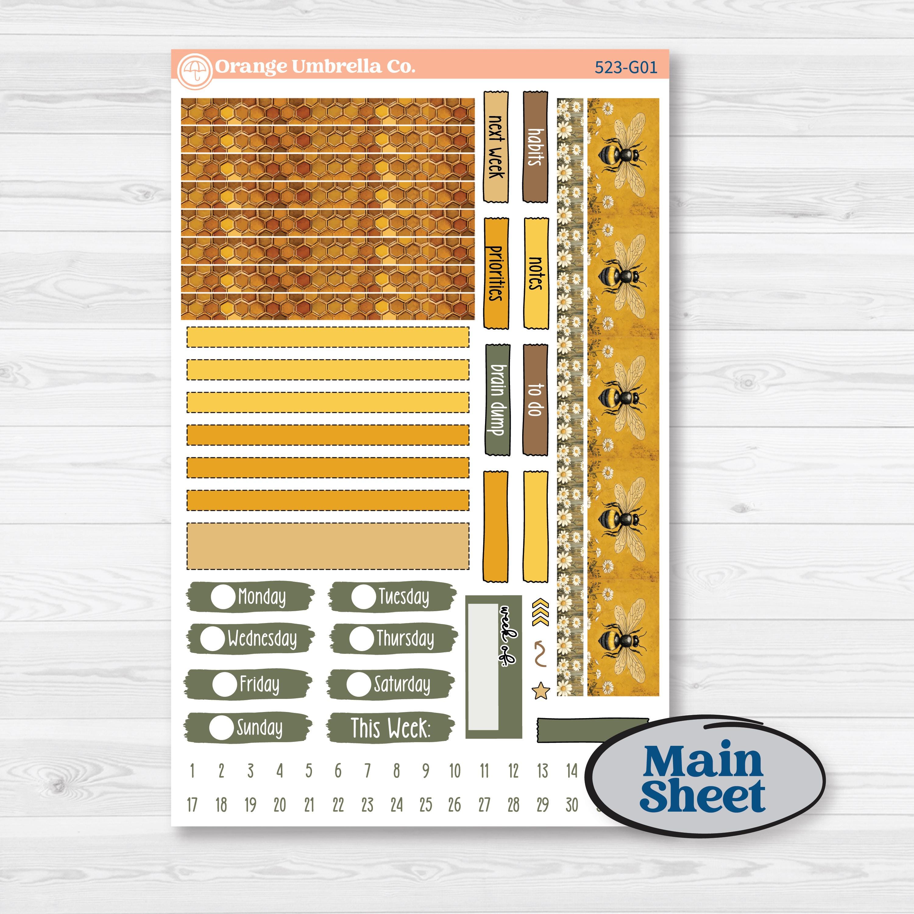 Honeybee Garden | Erin Condren Weekly Dashboard Planner Kit Stickers | Bumble | KIT-523-G