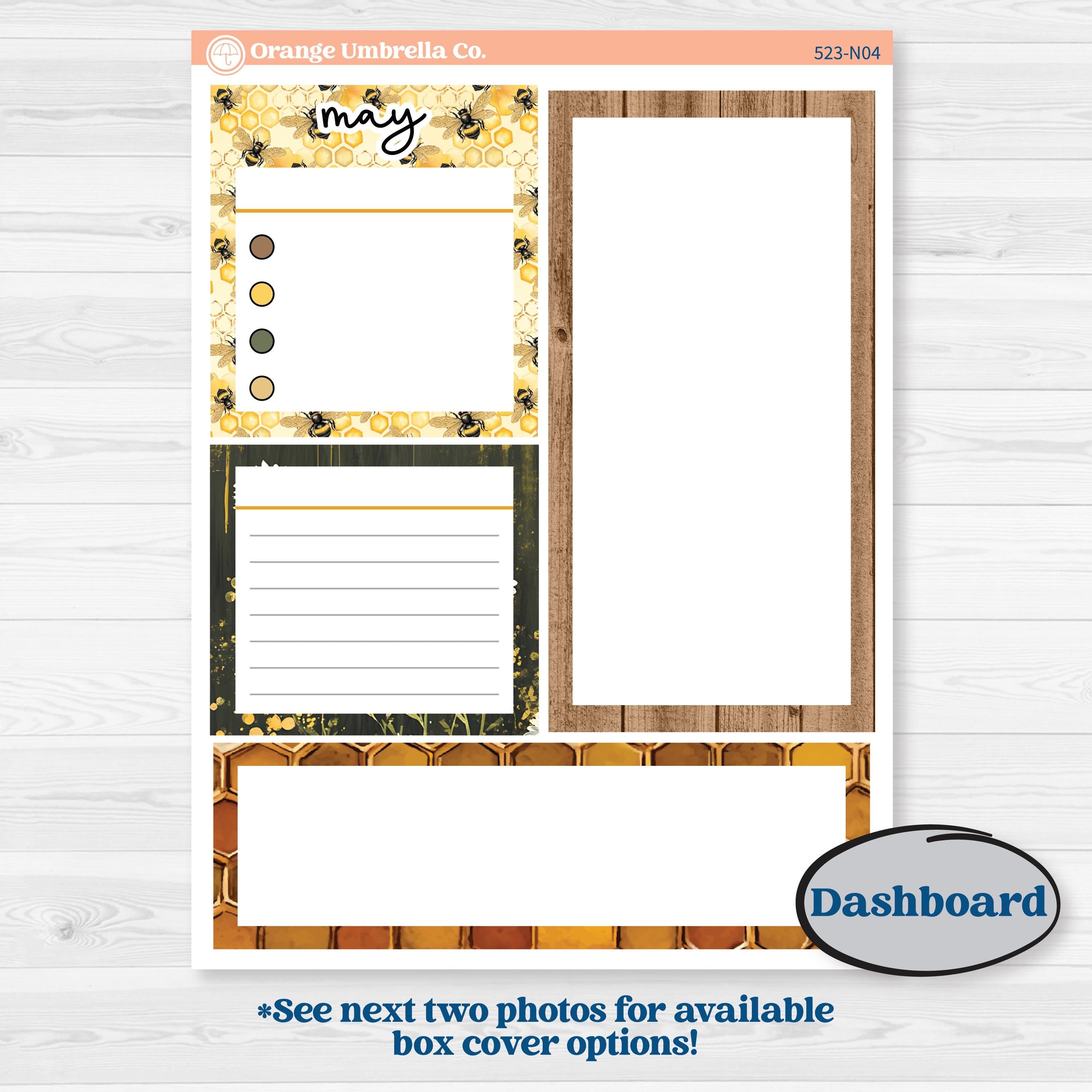 Honeybee Garden | 7x9 Erin Condren Life Planner Monthly & Dashboard Sticker Kit | Bumble | KIT-523-N