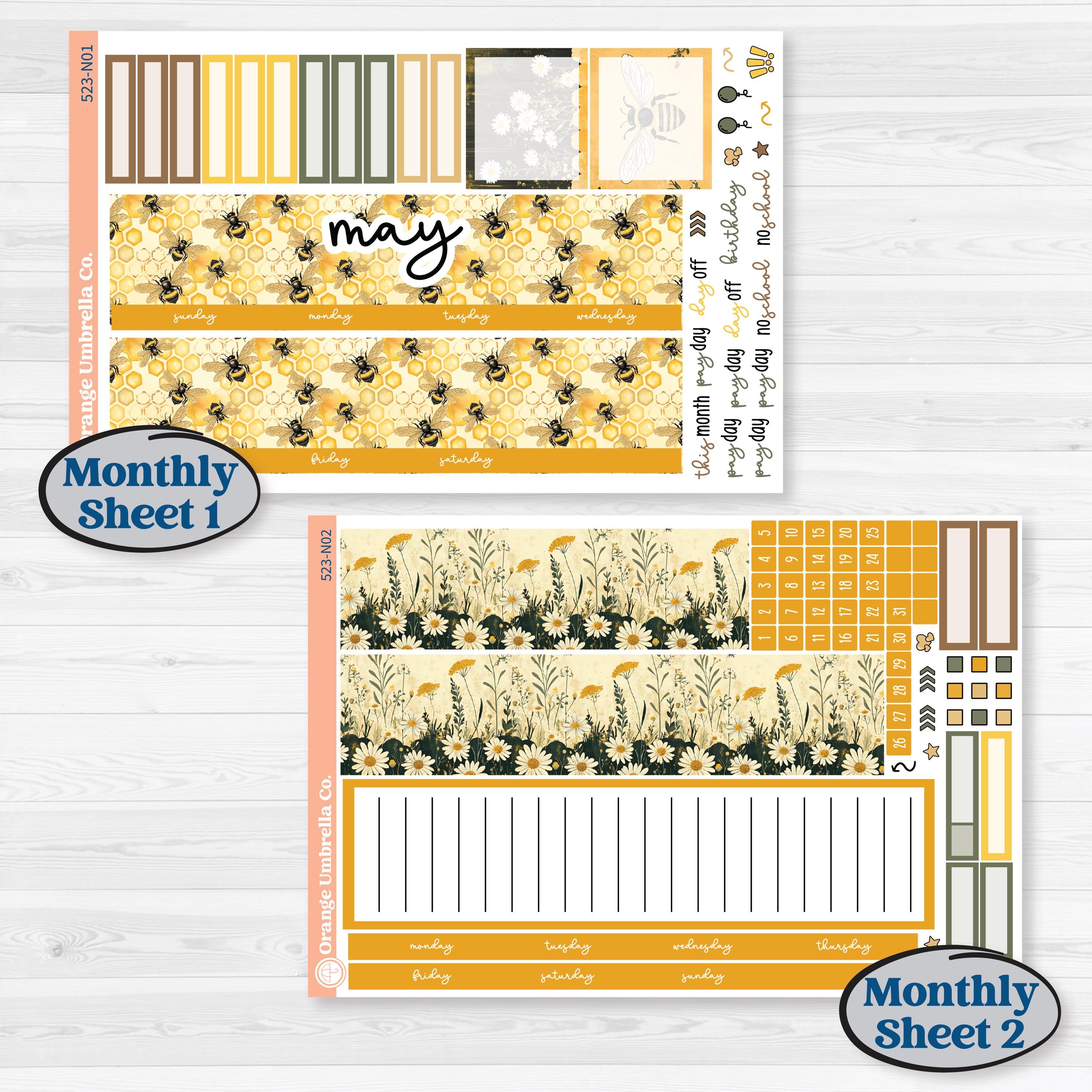 Honeybee Garden | 7x9 Erin Condren Life Planner Monthly & Dashboard Sticker Kit | Bumble | KIT-523-N