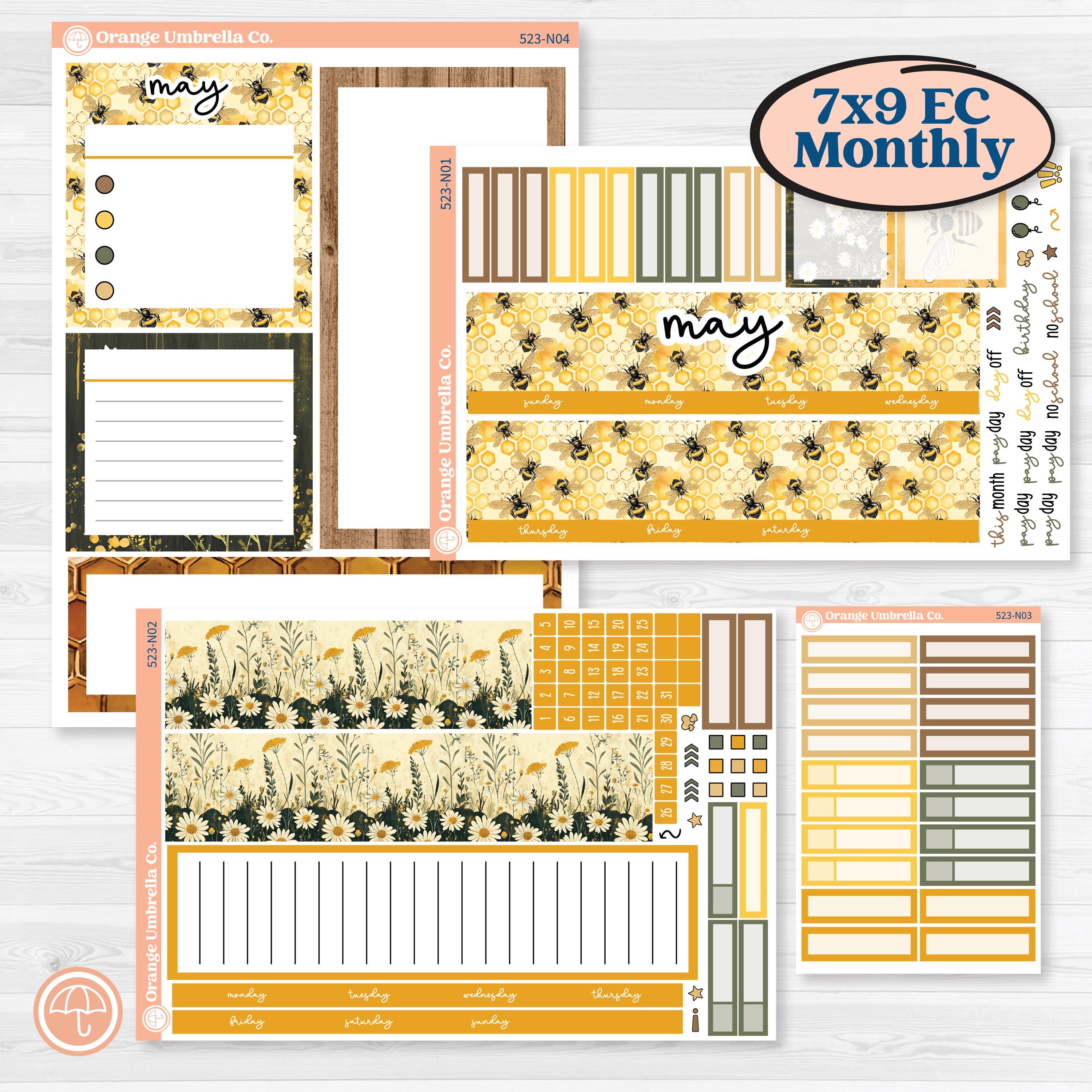 Honeybee Garden | 7x9 Erin Condren Life Planner Monthly & Dashboard Sticker Kit | Bumble | KIT-523-N