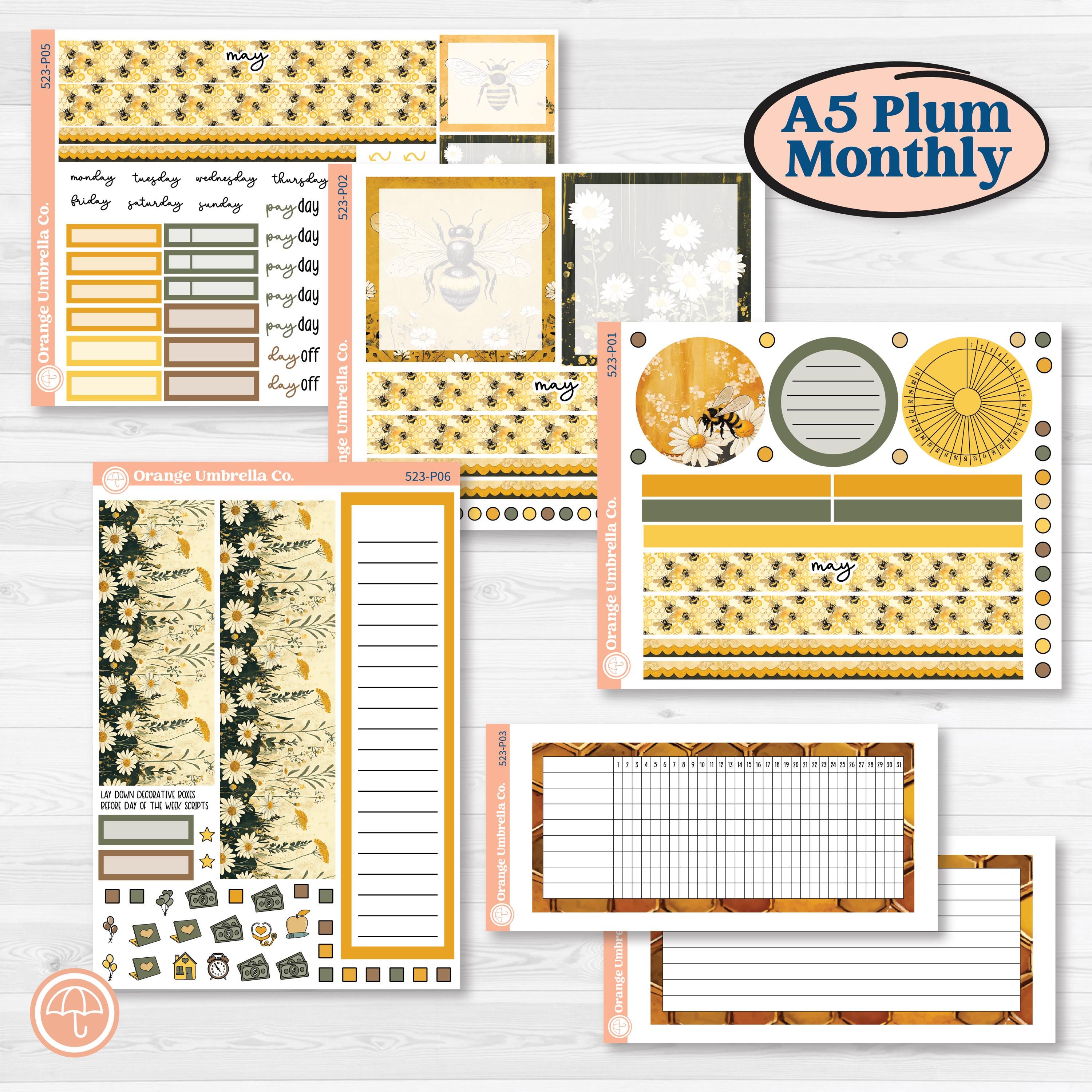 Honeybee Garden | A5 Plum Monthly & Dashboard Planner Kit Stickers | Bumble | KIT-523-P
