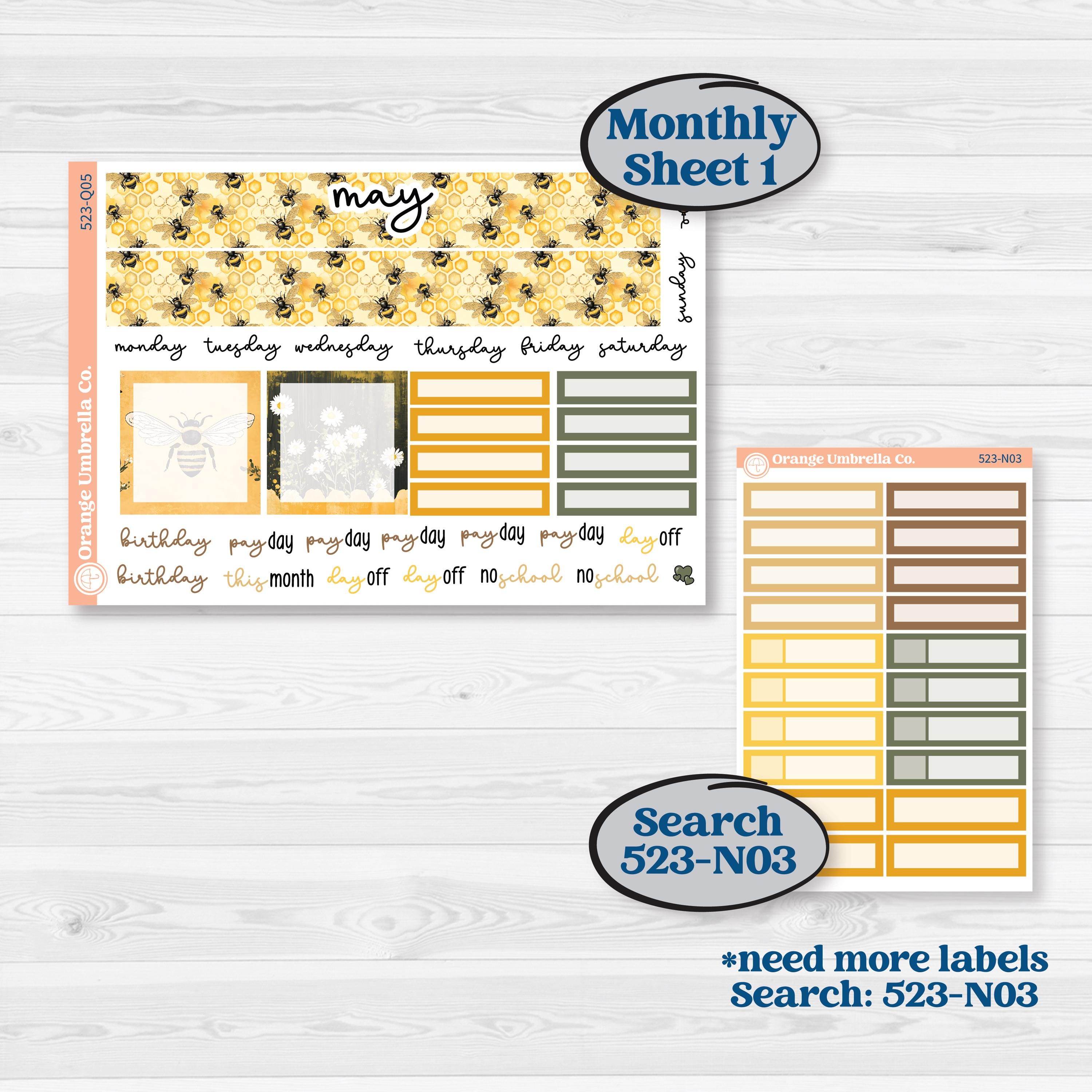 Honeybee Garden | 7x9 Plum Monthly & Dashboard Planner Kit Stickers | Bumble | KIT-523-Q