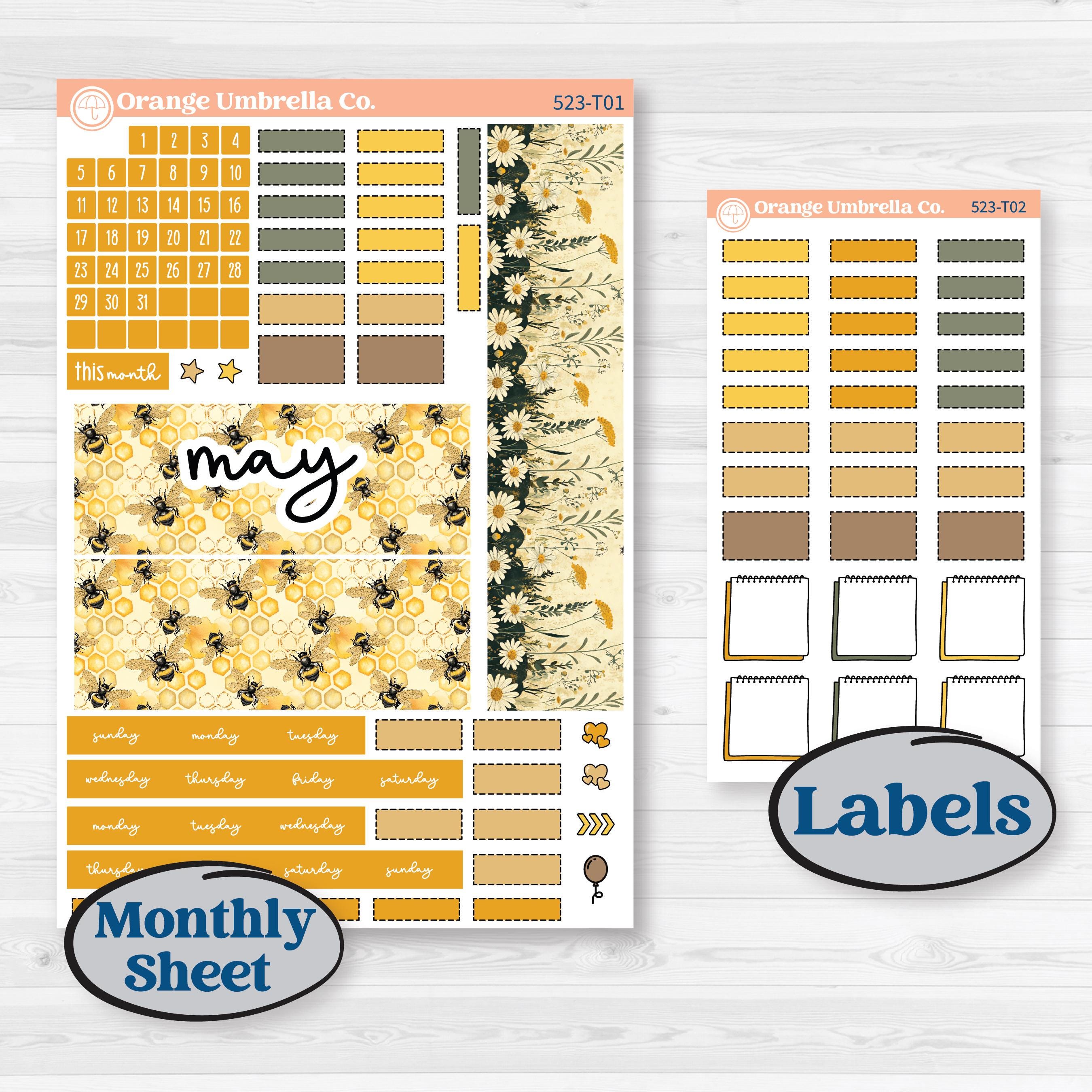 Honeybee Garden | Hobonichi Weeks Monthly Planner Kit Stickers | Bumble | KIT-523-T