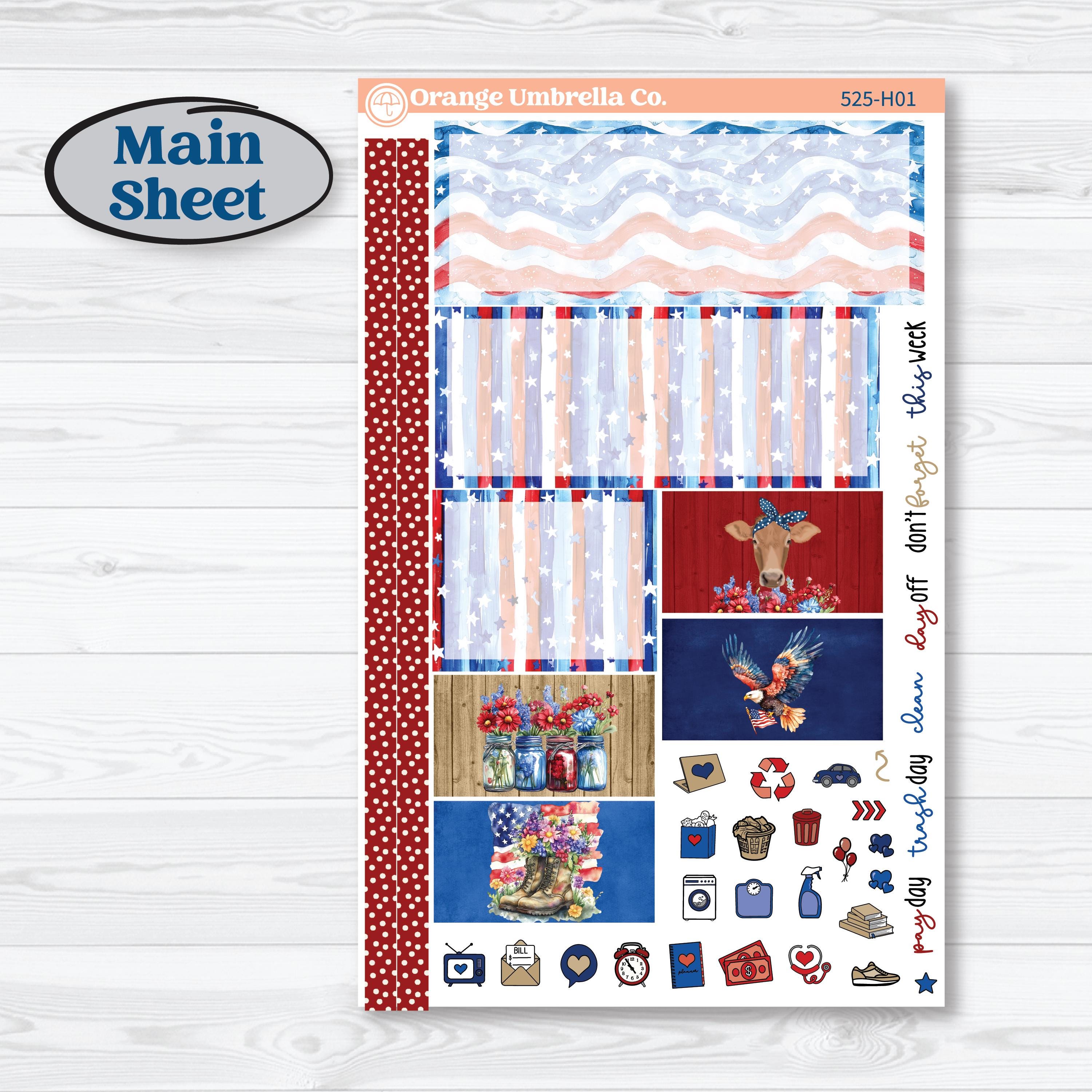 Memorial Day Kit | Plum Vertical Priorities 7x9 Planner Kit Stickers | Arlington | KIT-525-H