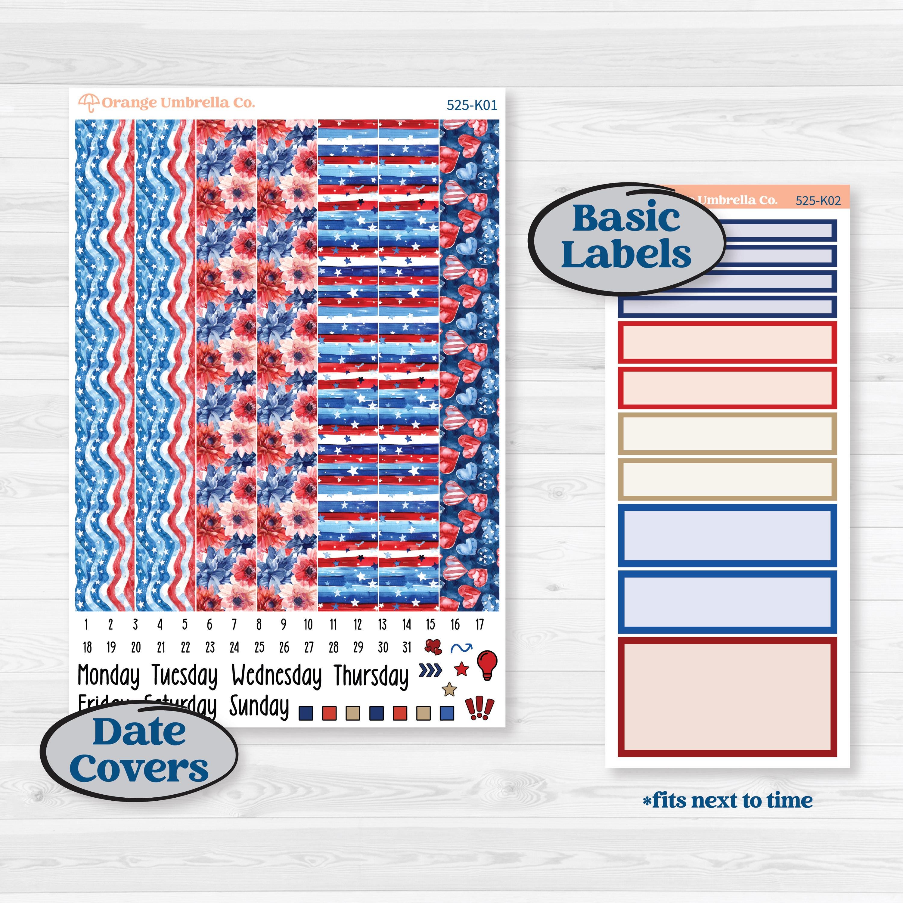 Memorial Day Kit | 7x9 Erin Condren Daily Duo Planner Kit Stickers | Arlington | KIT-525-K