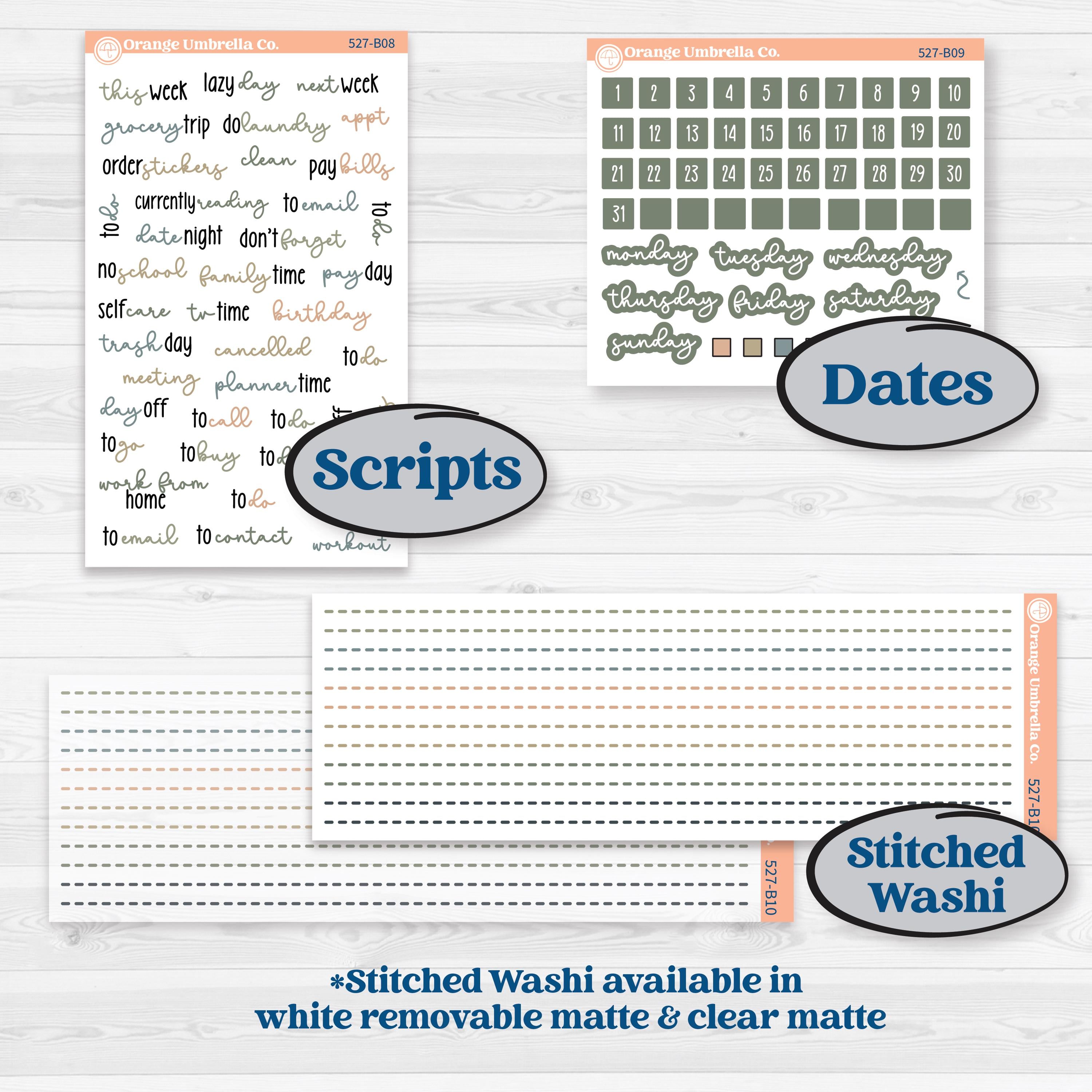 Neutral Botanical | Weekly Add-On Planner Kit Stickers | Sage | KIT-517-B