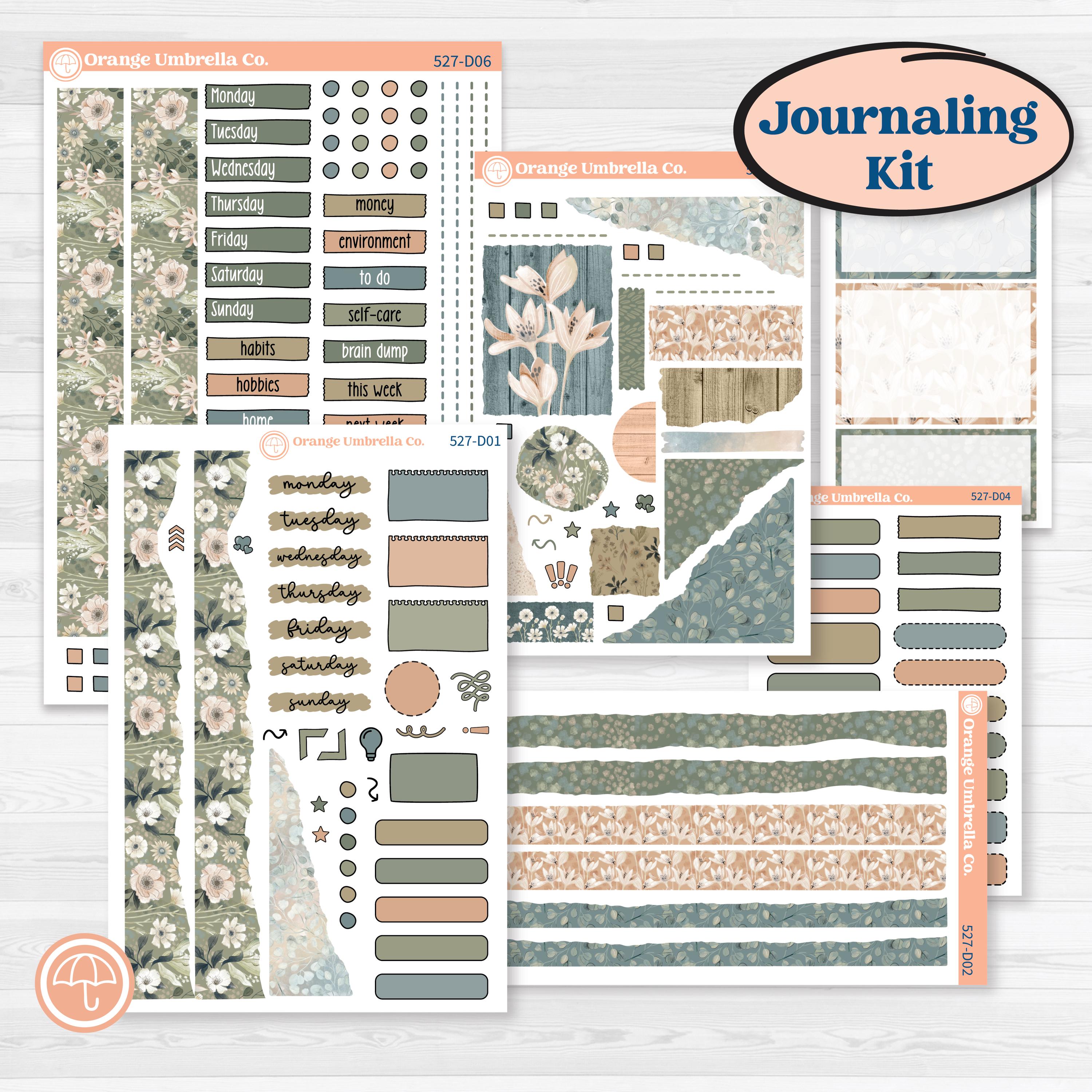 Neutral Botanical | Journaling or Scrapbooking Kit | Creative Junk Journal Planner Stickers | Sage | KIT-527-D