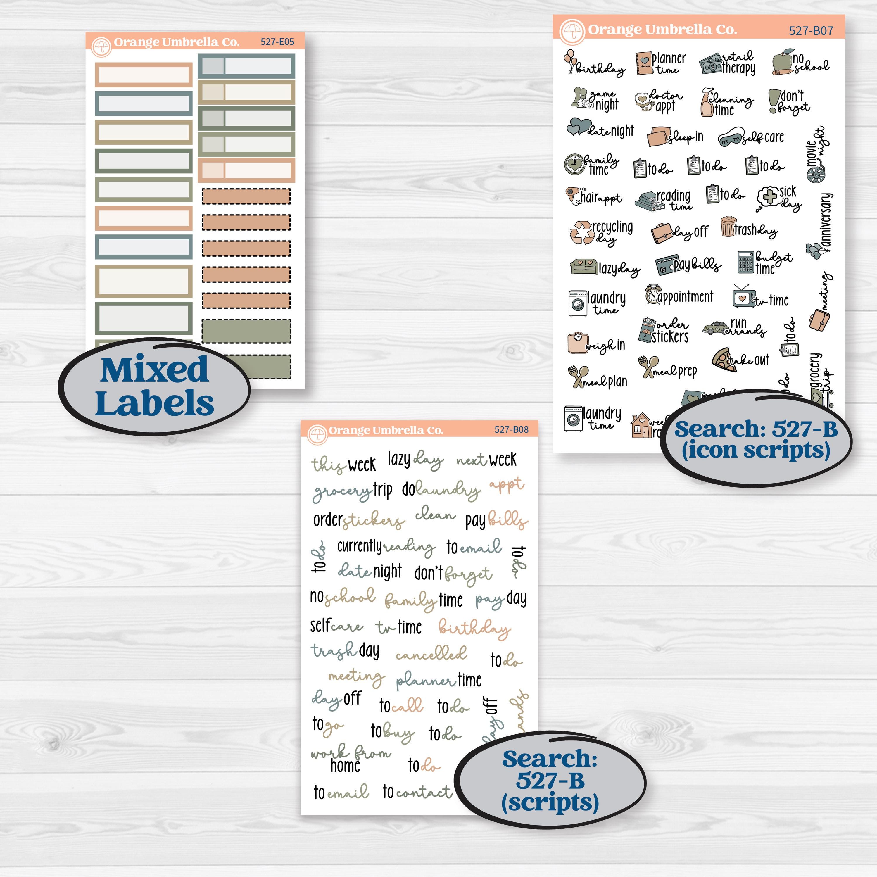 Neutral Botanical | Hobonichi Cousin Weekly & Daily Planner Kit Stickers | Sage | KIT-527-E