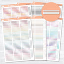 Hand drawn decorative divider planner stickers featuring thin decorative lines on a white matte sticker sheet