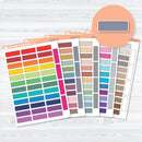 One third box stitched planner label stickers in multiple colors for planners and bullet journals