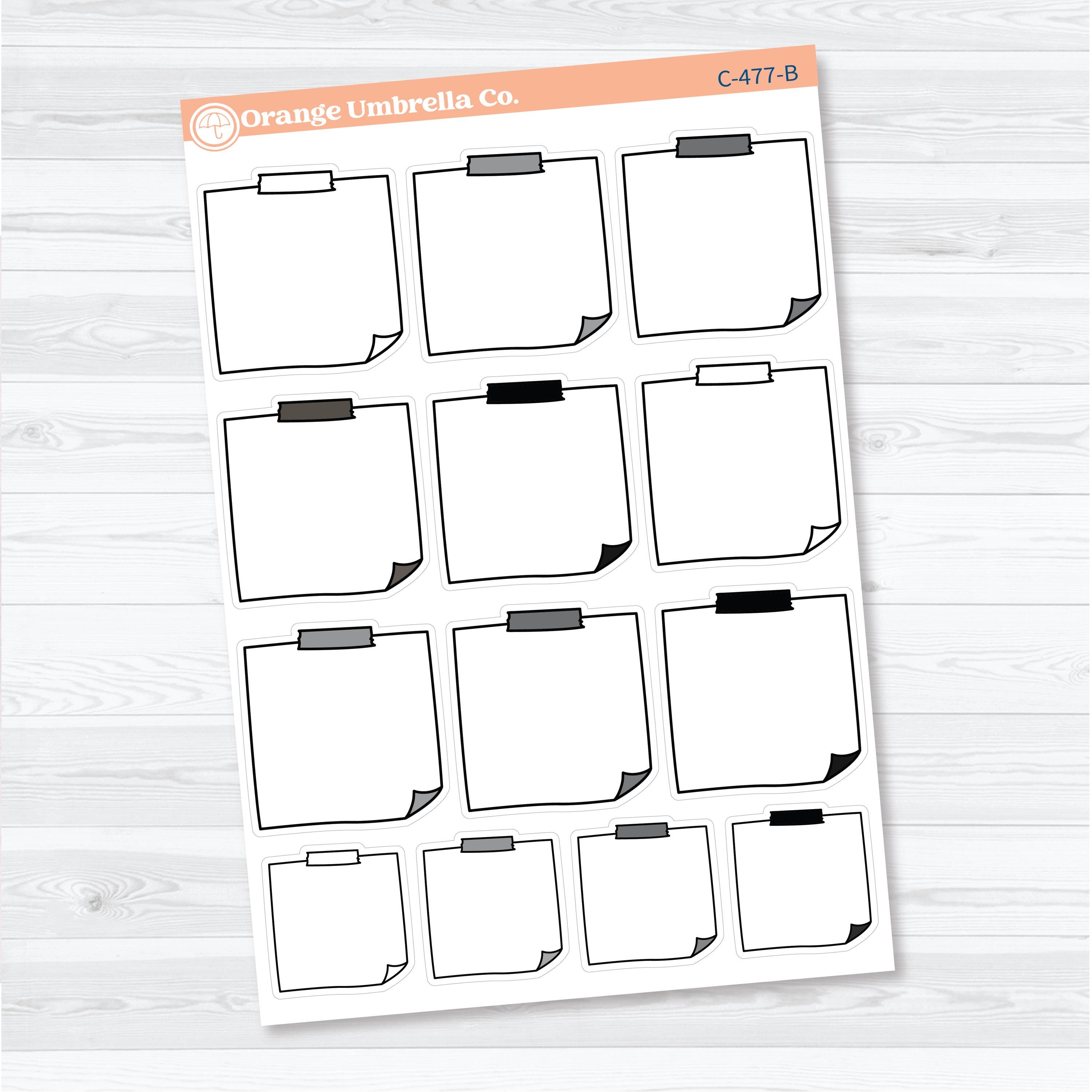 Sticky Note Journaling Planner Stickers | Doodled Note Boxes | C-477