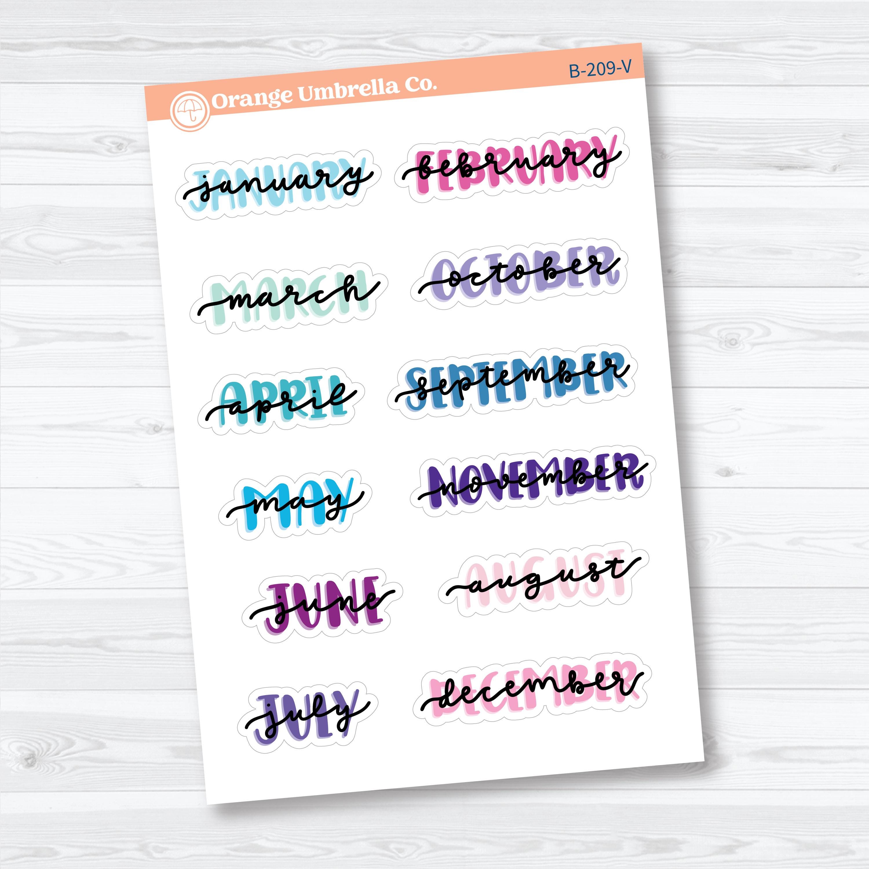 Hand Doodled Month Planner Stickers | Medium Planner Month Labels | B-209