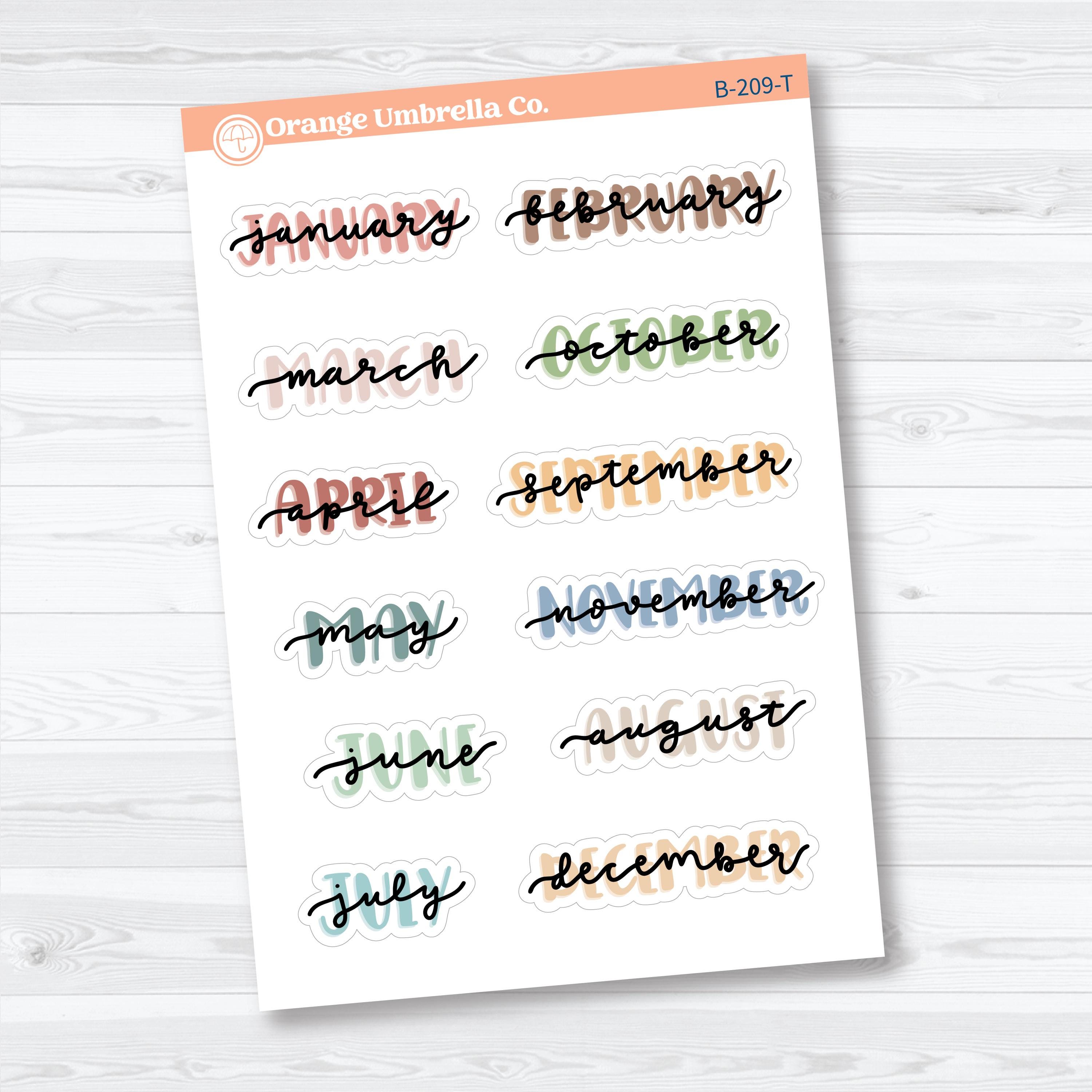Hand Doodled Month Planner Stickers | Medium Planner Month Labels | B-209