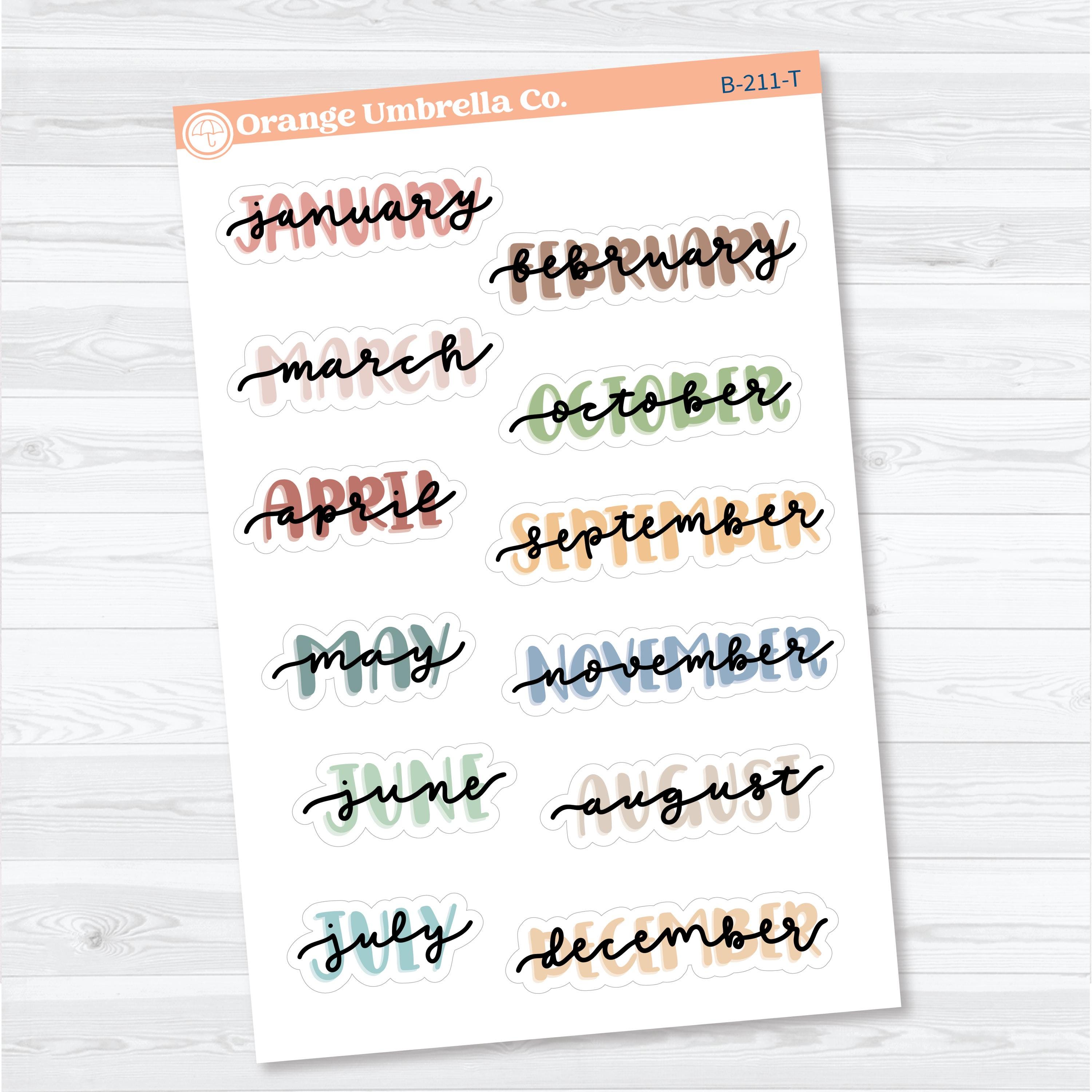 Large Hand Doodled Month Planner Stickers | Large Planner Month Labels | B-211