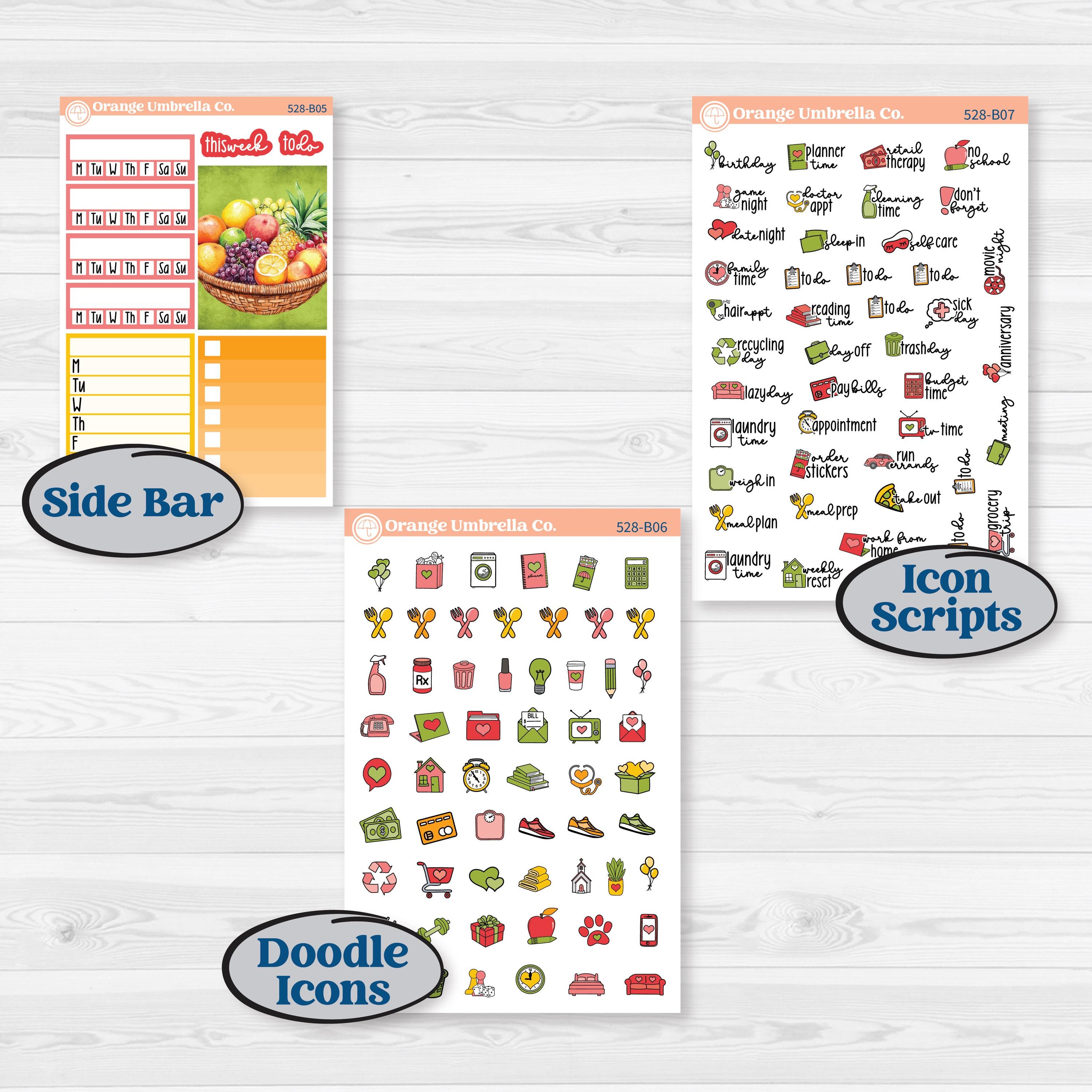 Bright Fruit Stickers | Weekly Add-On Planner Kit Stickers | Burst | KIT-528-B
