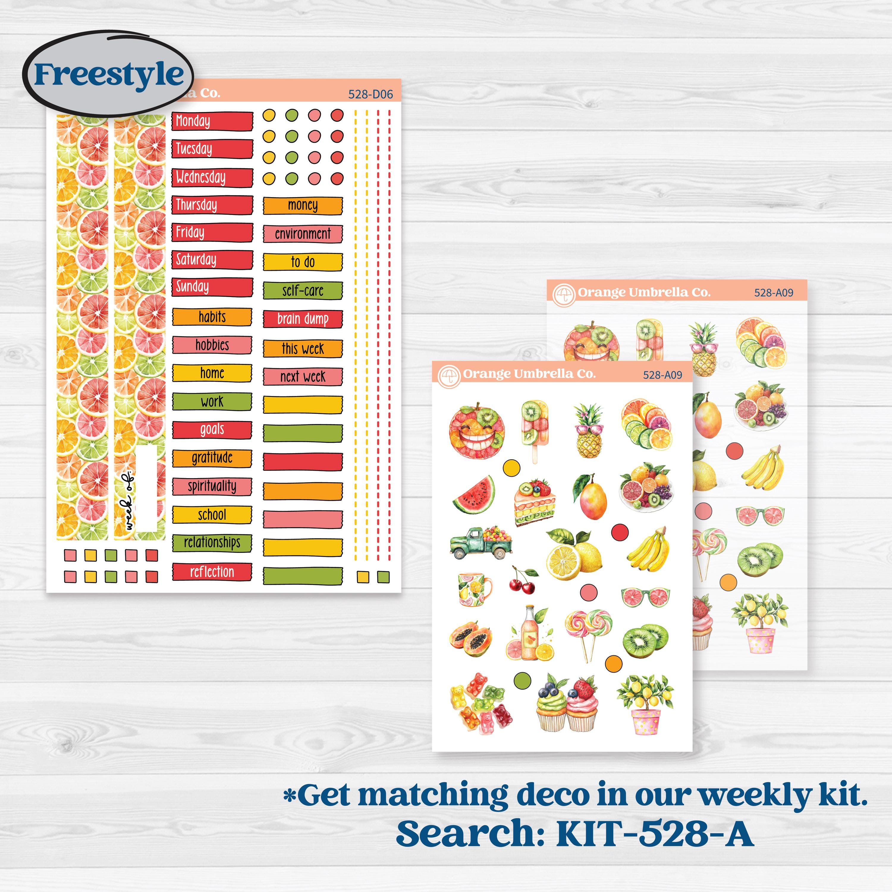 Bright Fruit Stickers | Journaling or Scrapbooking Kit | Creative Junk Journal Planner Stickers | Burst | KIT-528-D