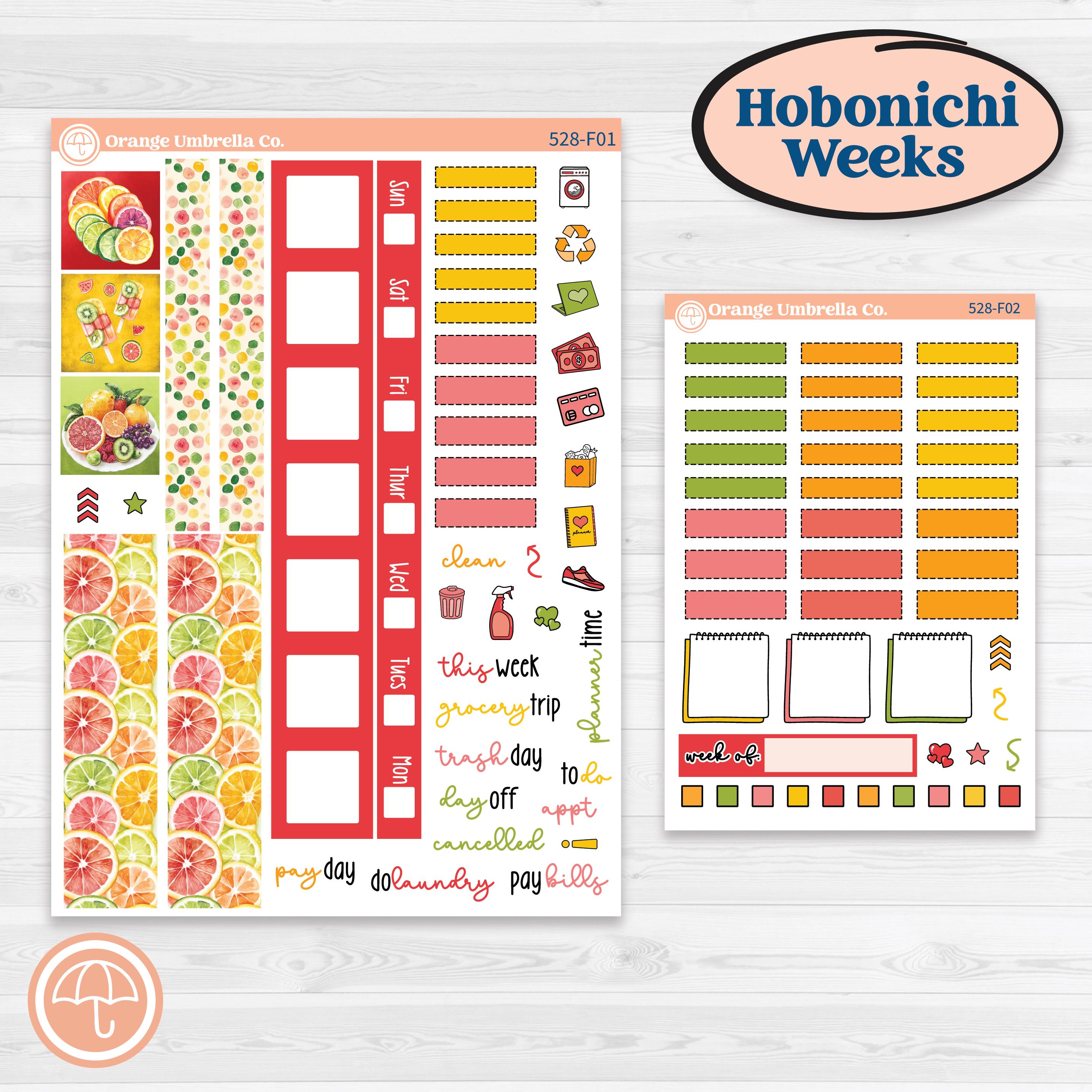 Bright Fruit Stickers | Hobonichi Weeks Weekly Planner Kit Stickers | Burst | KIT-528-F