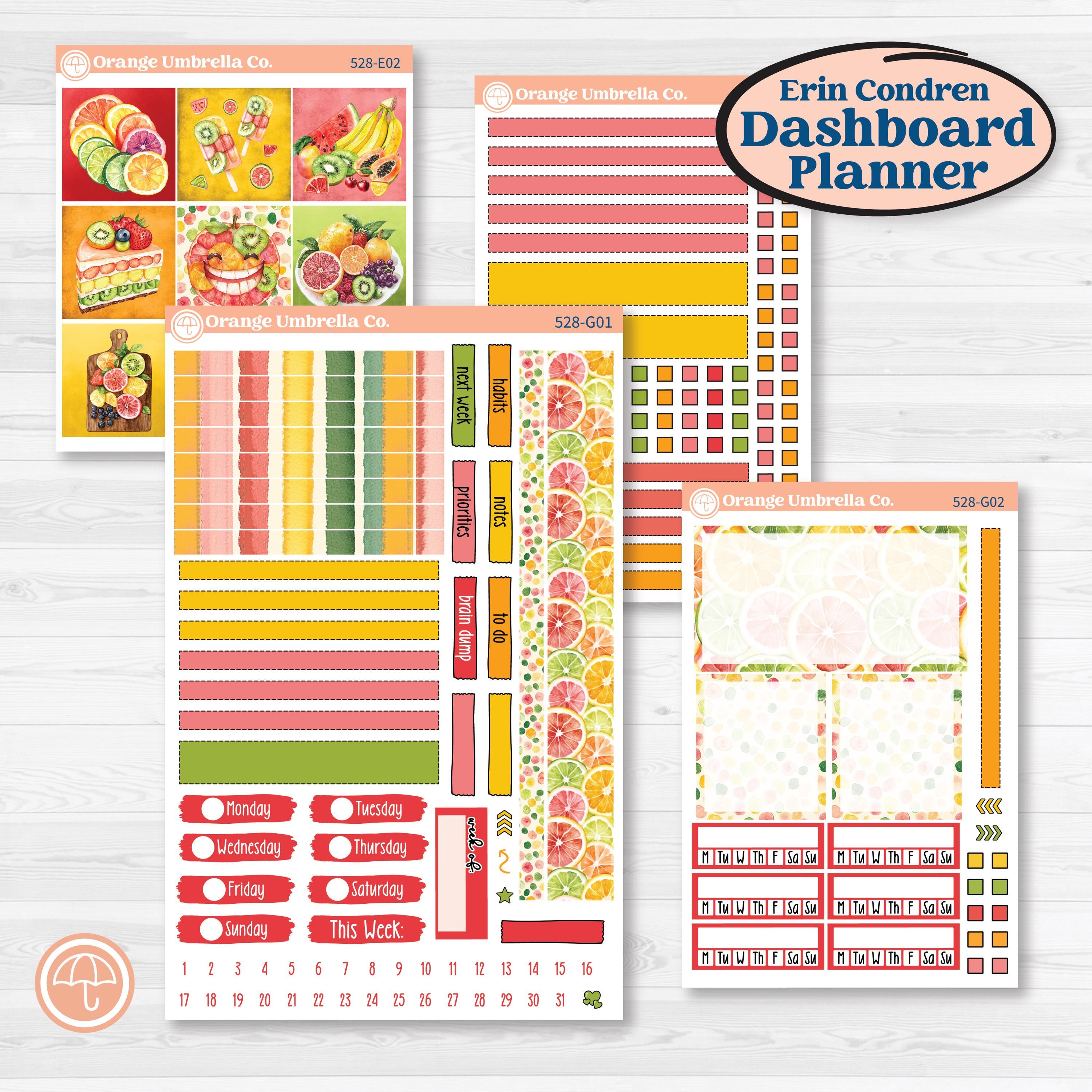 Bright Fruit Stickers | Erin Condren Weekly Dashboard Planner Kit Stickers | Burst | KIT-528-G