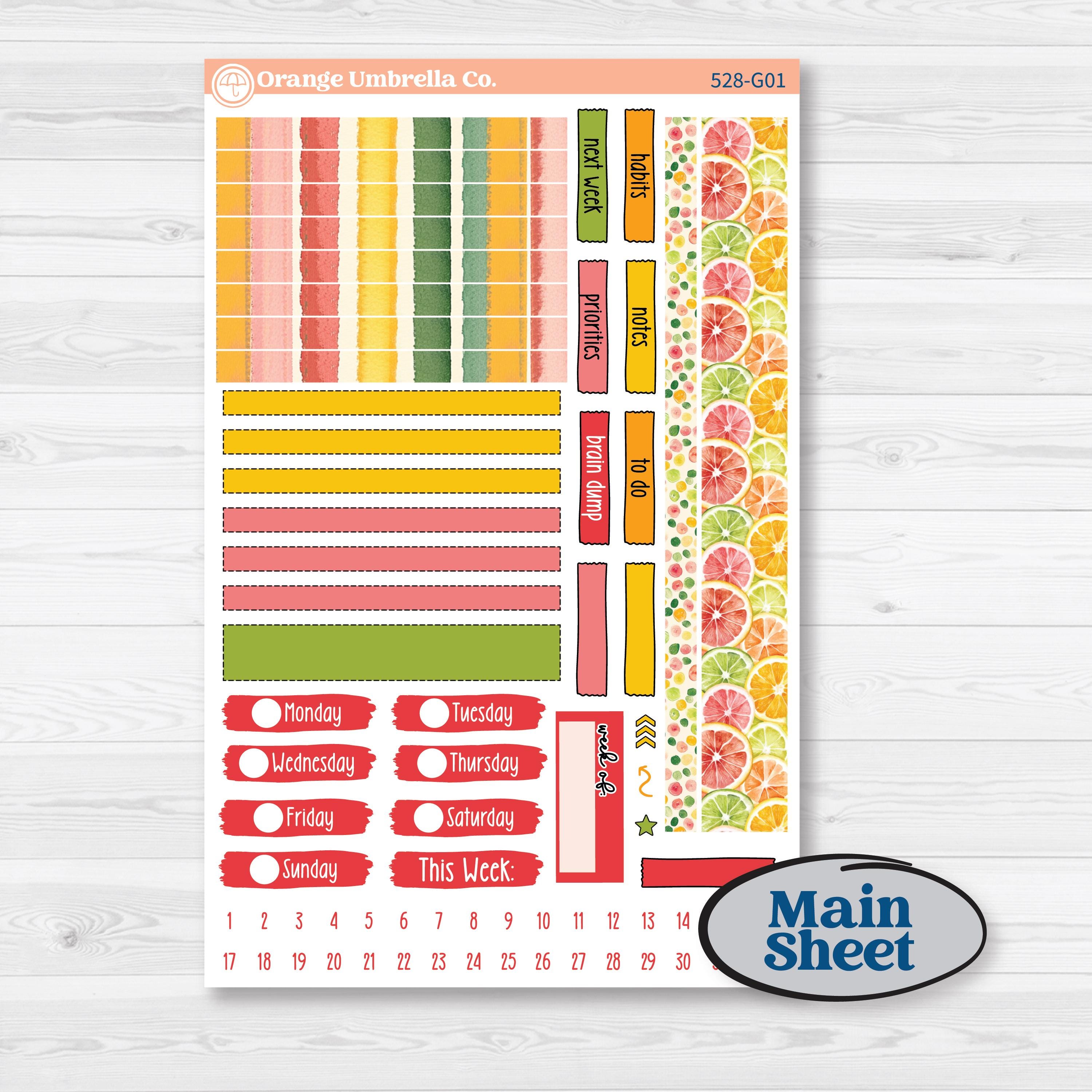 Bright Fruit Stickers | Erin Condren Weekly Dashboard Planner Kit Stickers | Burst | KIT-528-G
