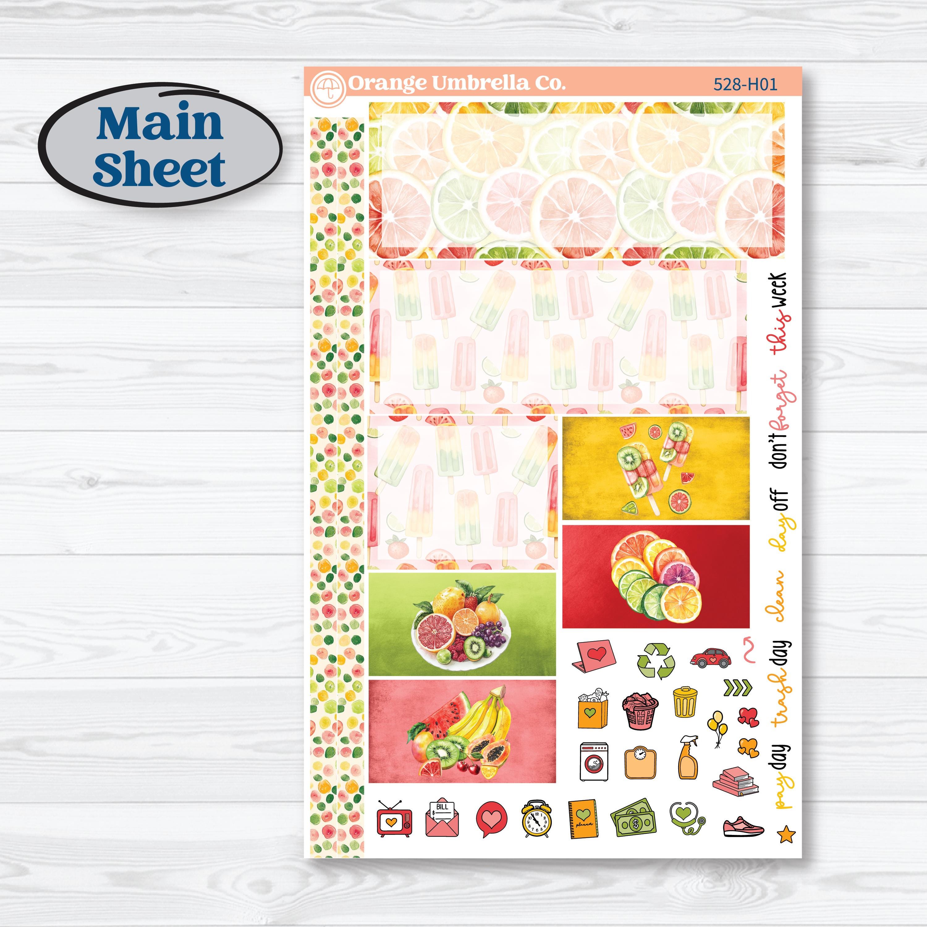 Bright Fruit Stickers | Plum Vertical Priorities 7x9 Planner Kit Stickers | Burst | KIT-528-H