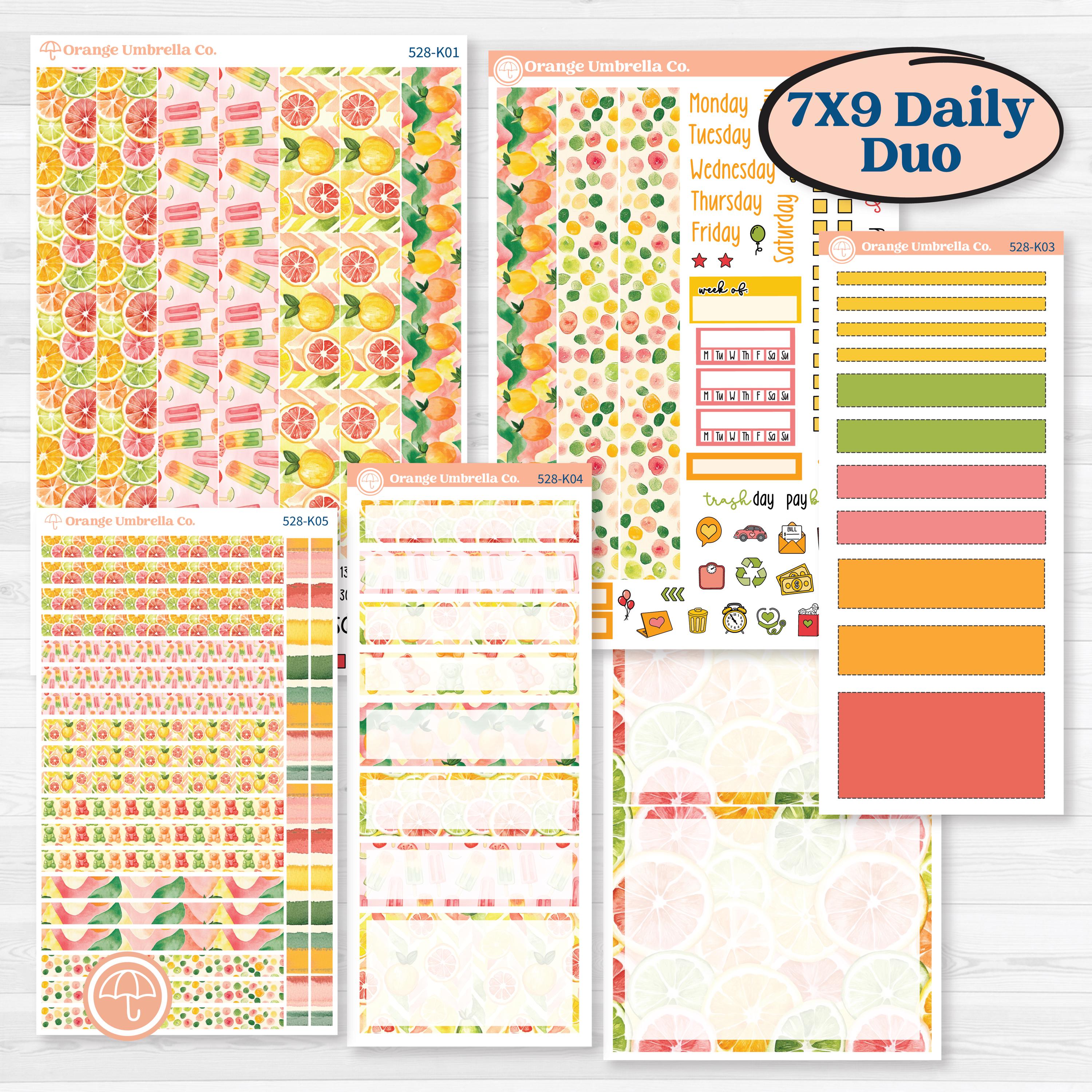 Bright Fruit Stickers | 7x9 Erin Condren Daily Duo Planner Kit Stickers | Burst | KIT-528-K