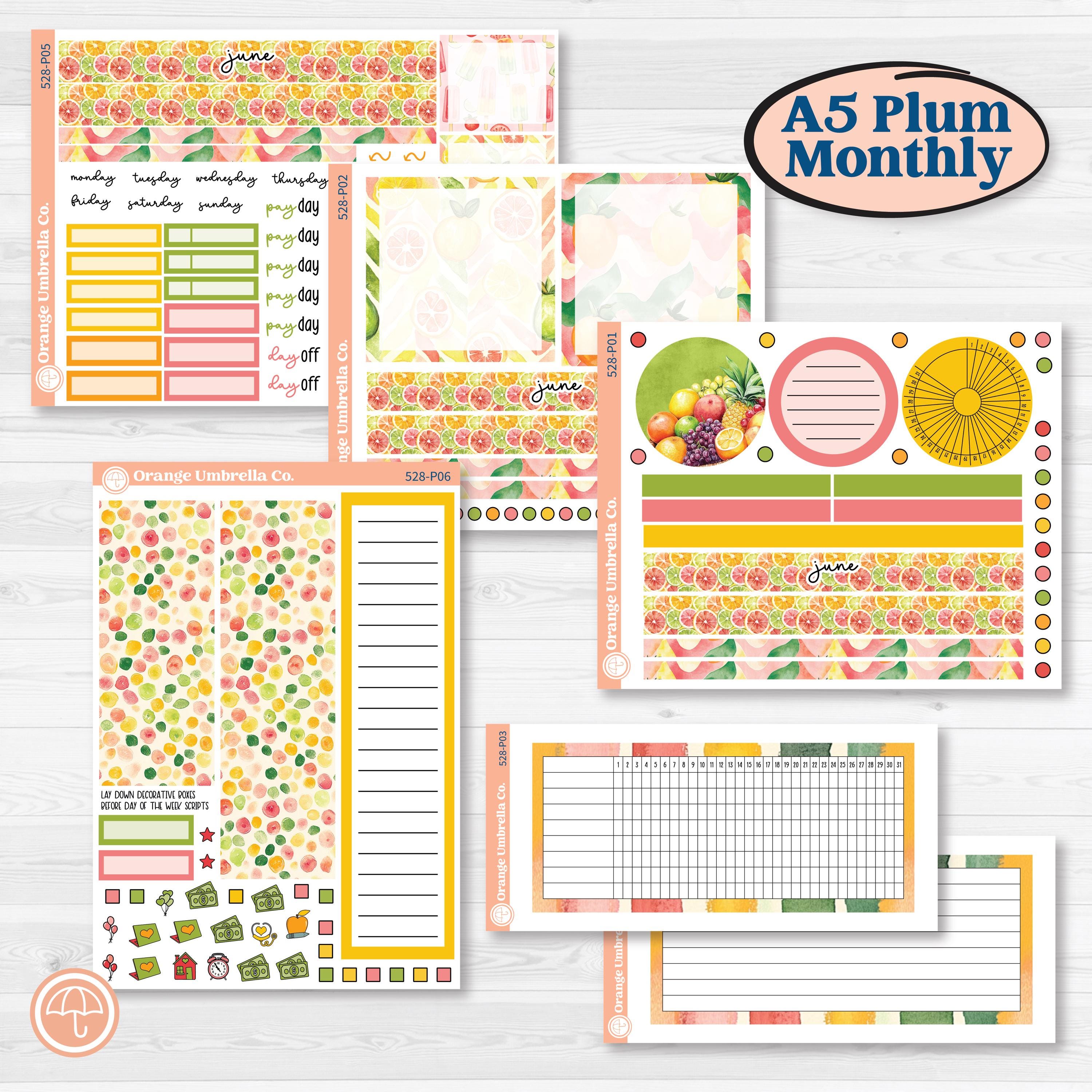 Bright Fruit Stickers | A5 Plum Monthly & Dashboard Planner Kit Stickers | Burst | KIT-528-P