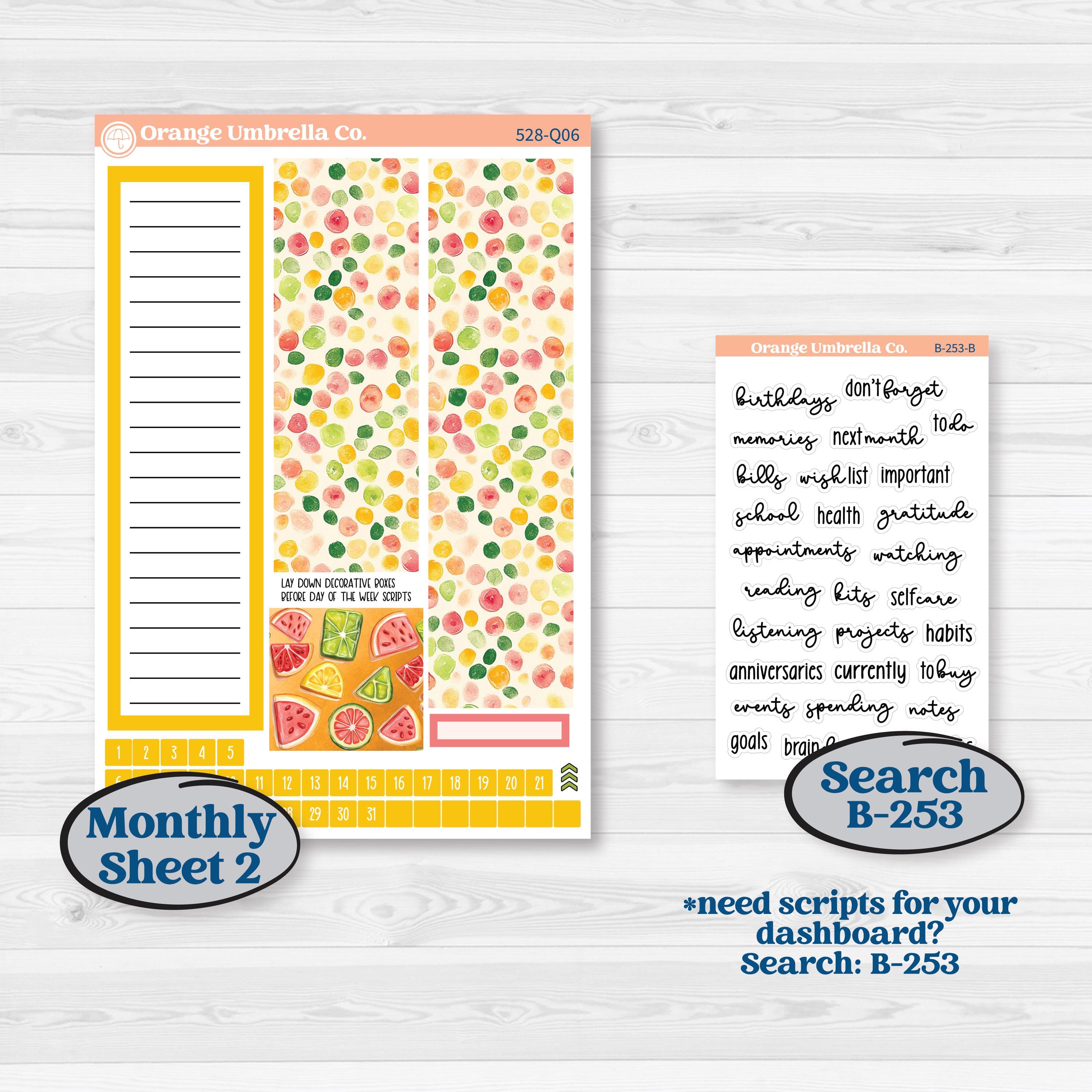 Bright Fruit Stickers | 7x9 Plum Monthly & Dashboard Planner Kit Stickers | Burst | KIT-528-Q