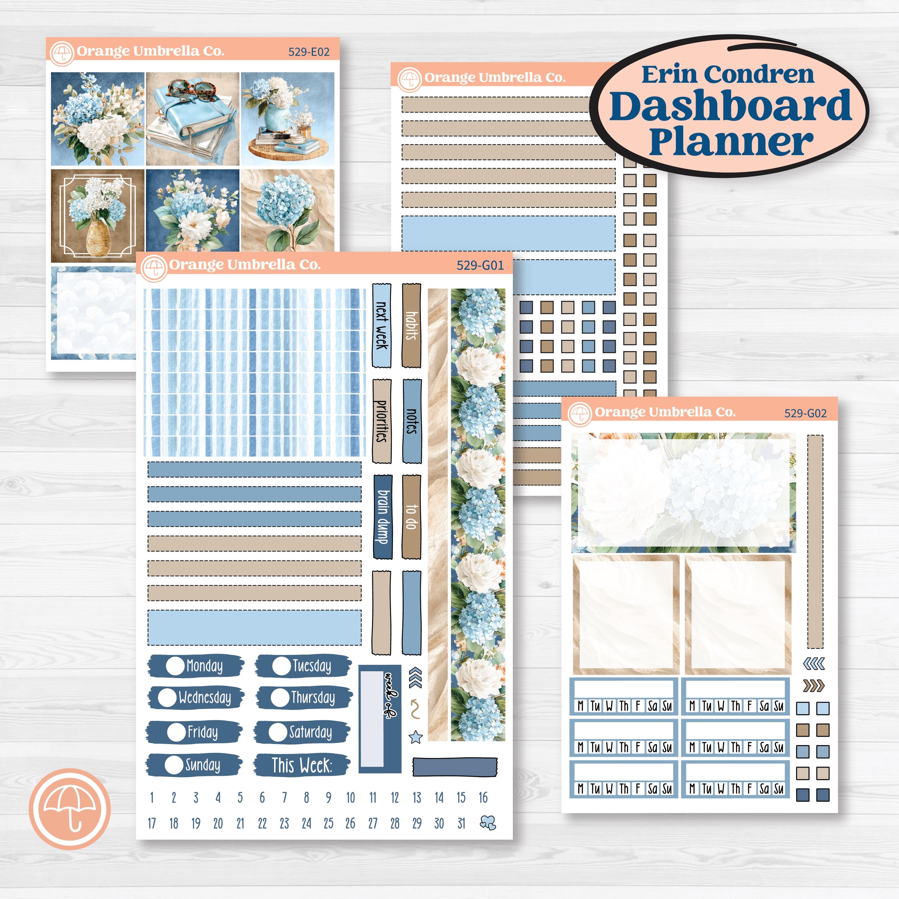 Seaside Floral | Erin Condren Weekly Dashboard Planner Kit Stickers | On The Cape | KIT-529-G