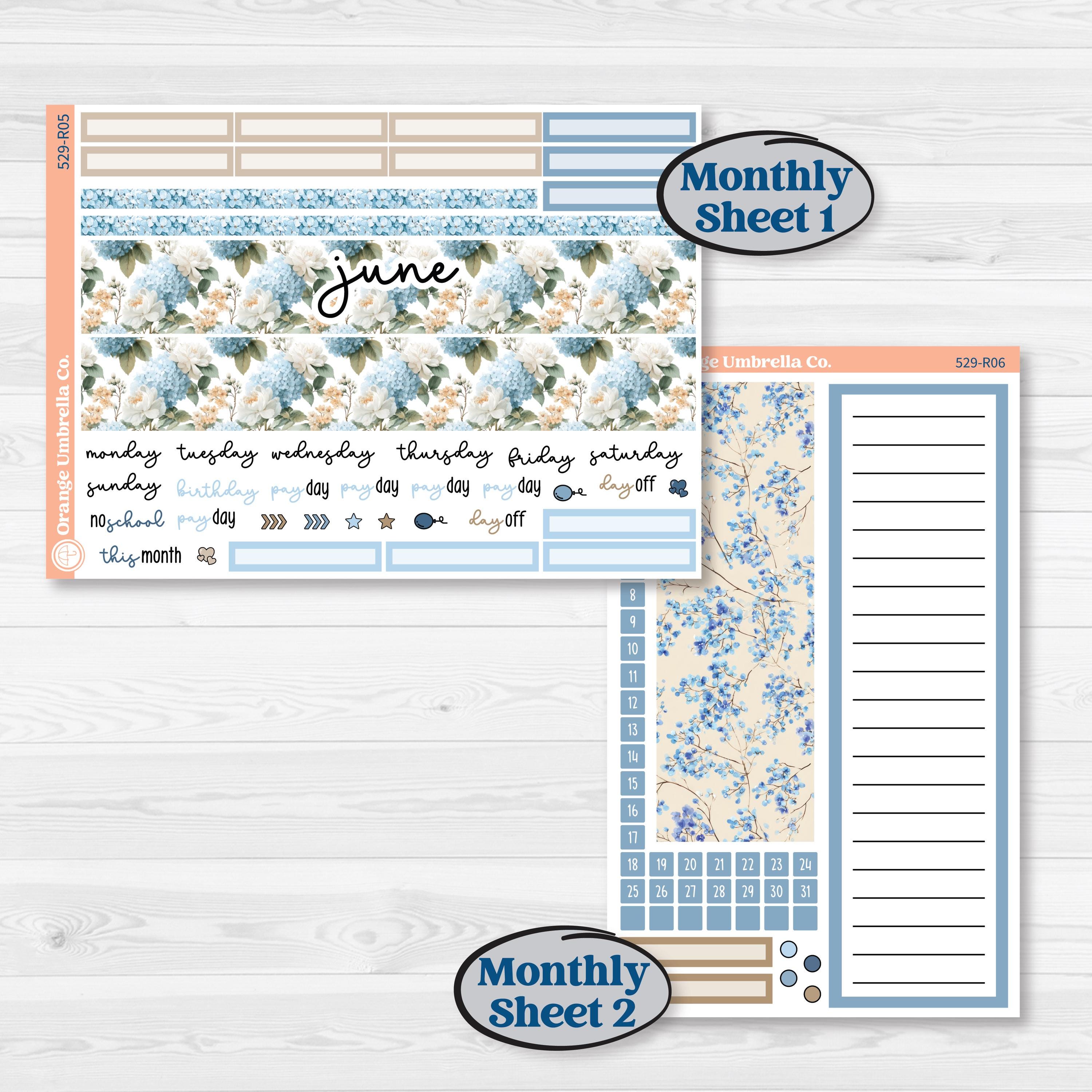 Seaside Floral | 8.5x11 Plum Monthly & Dashboard Planner Kit Stickers | On The Cape | KIT-529-R