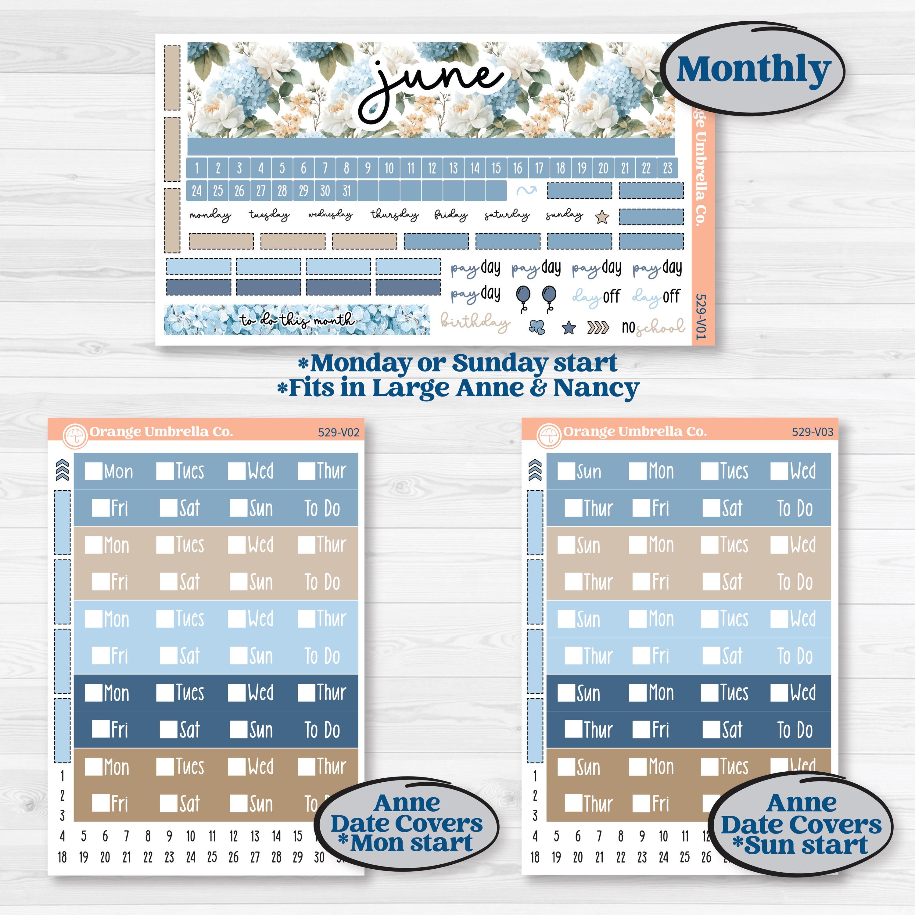 Seaside Floral | Laurel Denise Nancy Large & Anne Large Planner Kit Stickers | On The Cape | KIT-529-V