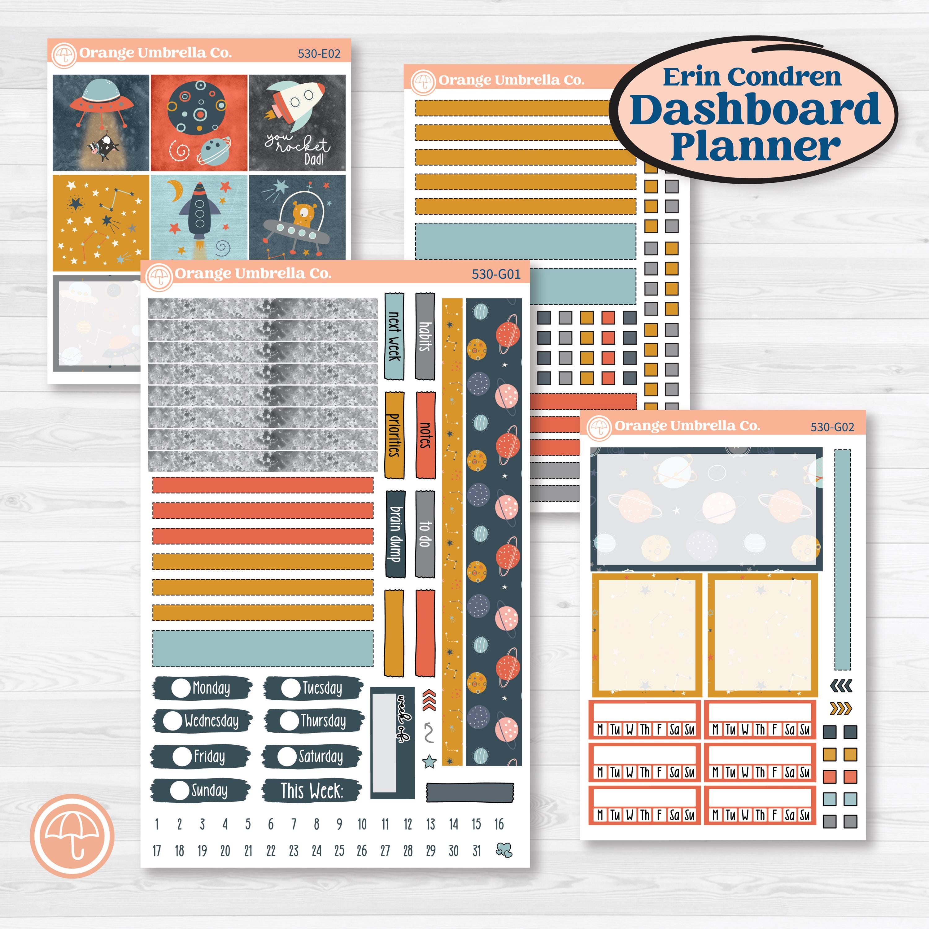 Space Father’s Day | 7x9 Erin Condren Weekly Dashboard Planner Kit Stickers | Outta This World | KIT-530-G