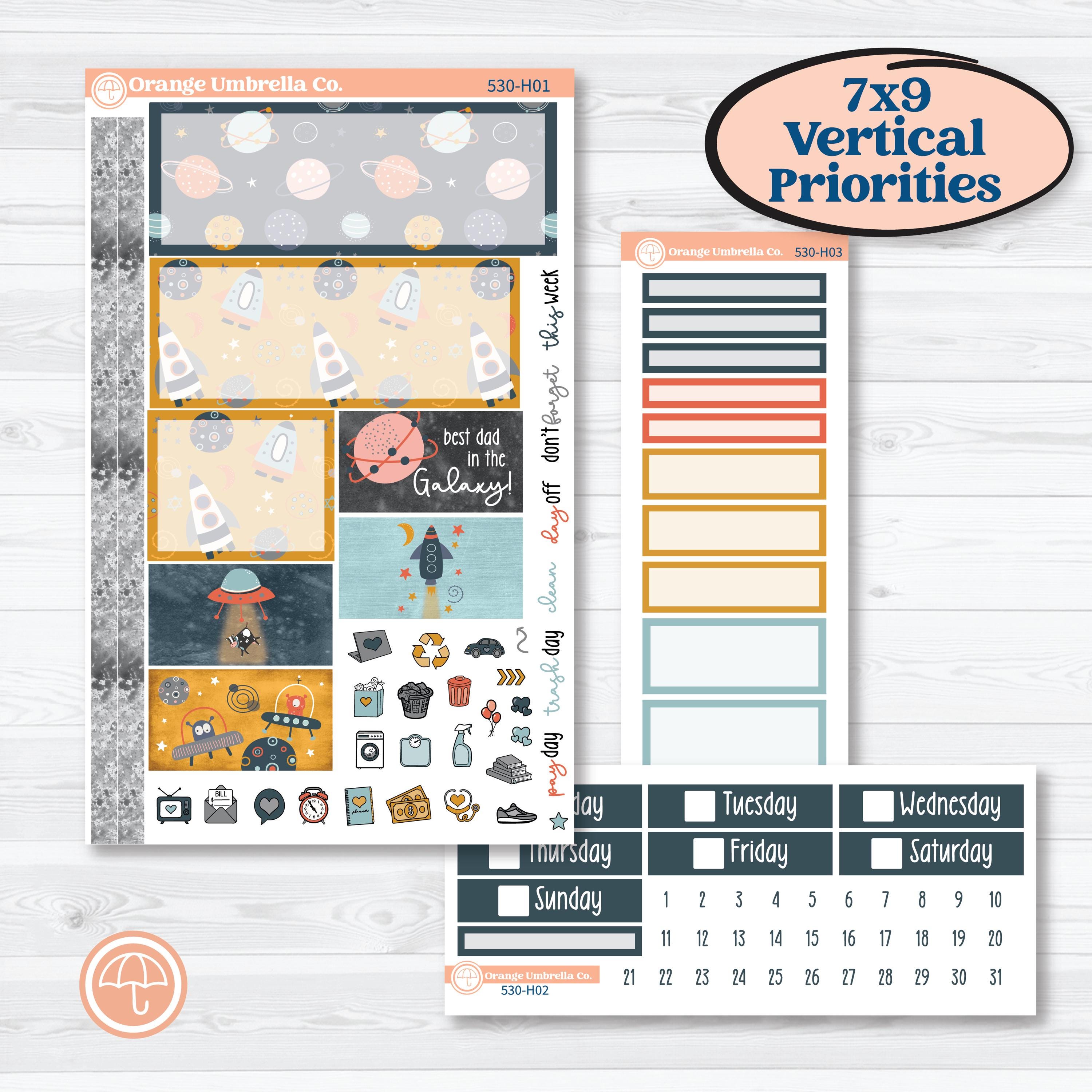 Space Father’s Day | Plum Vertical Priorities 7x9 Planner Kit Stickers | Outta This World | KIT-530-H