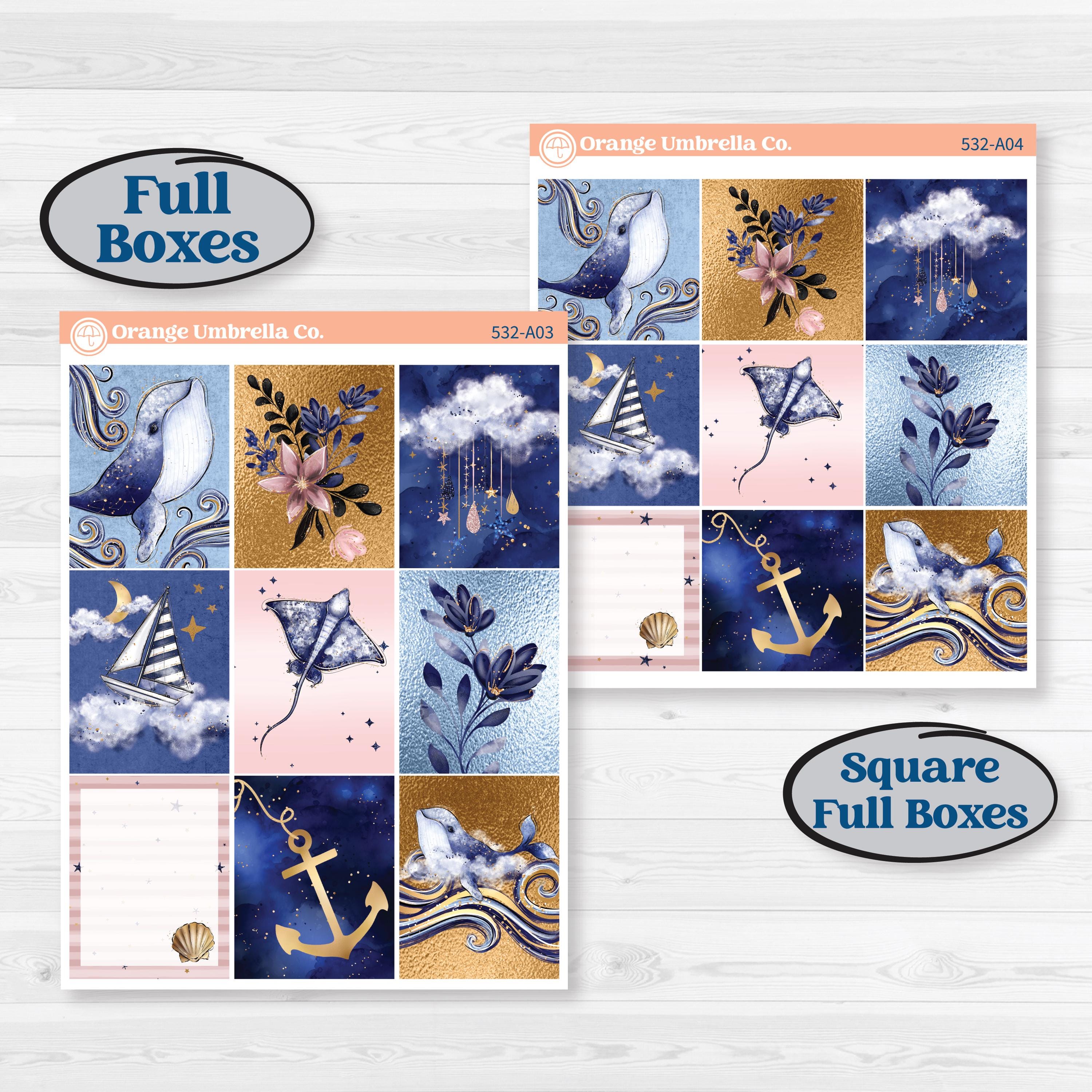 Starry Ocean and Sea Night | Weekly Sticker Kit for Vertical Planners like Erin Condren | Jonah | KIT-532-A