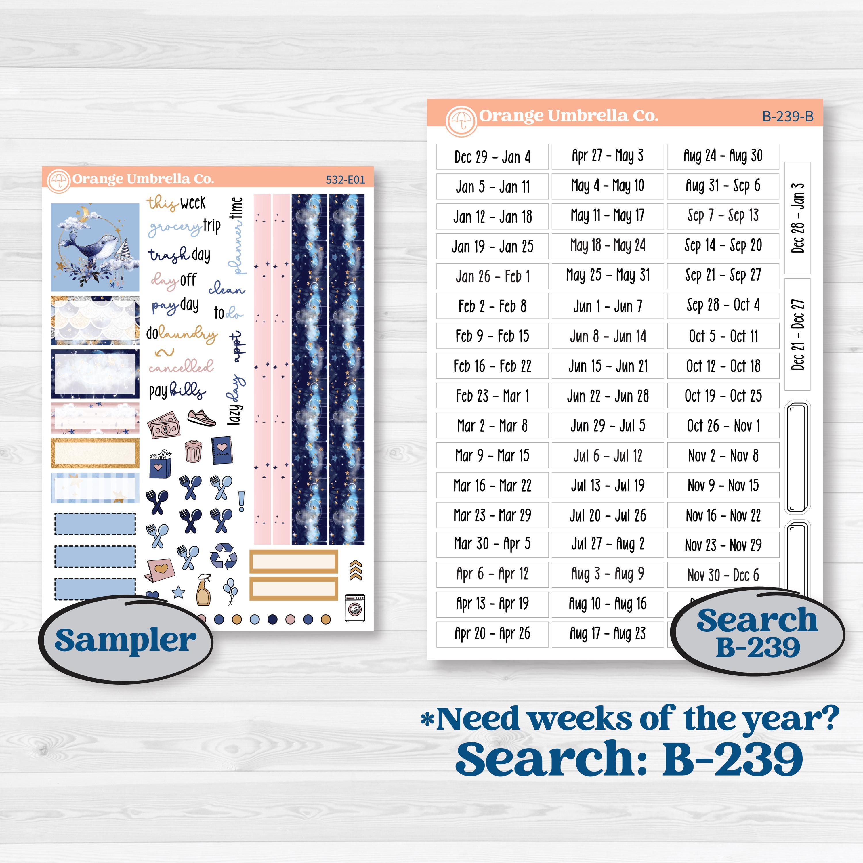 Starry Ocean and Sea Night | Hobonichi Cousin Weekly & Daily Planner Kit Stickers | Jonah | KIT-532-E