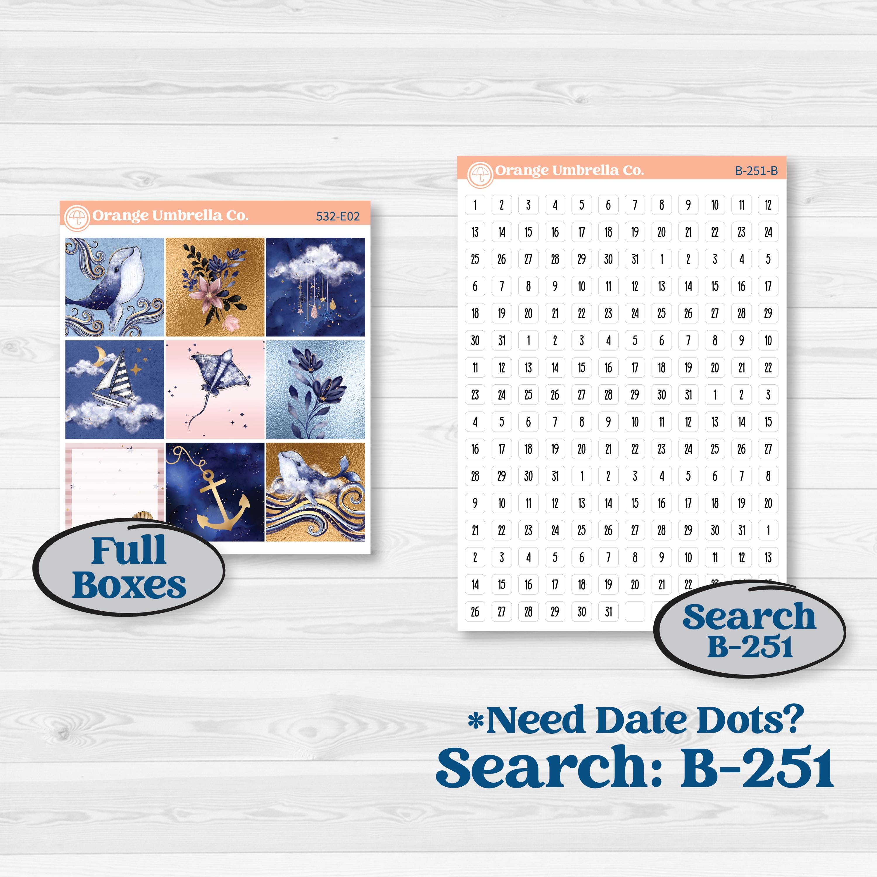 Starry Ocean and Sea Night | Hobonichi Cousin Weekly & Daily Planner Kit Stickers | Jonah | KIT-532-E
