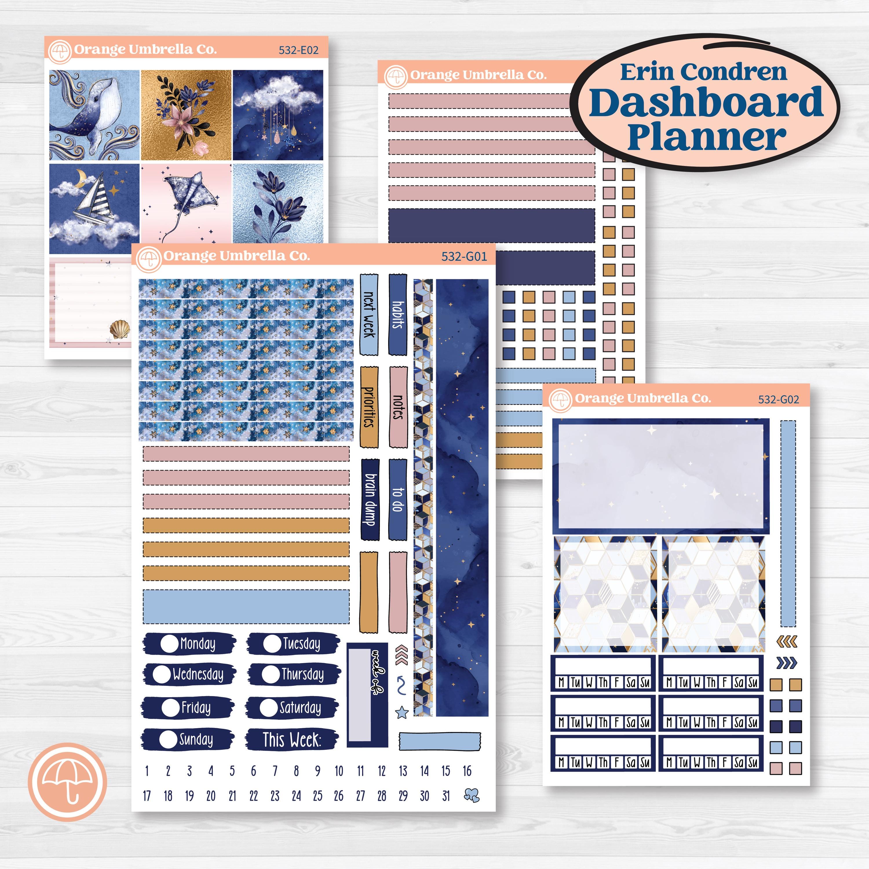 Starry Ocean and Sea Night | Erin Condren Weekly Dashboard Planner Kit Stickers | Jonah | KIT-532-G