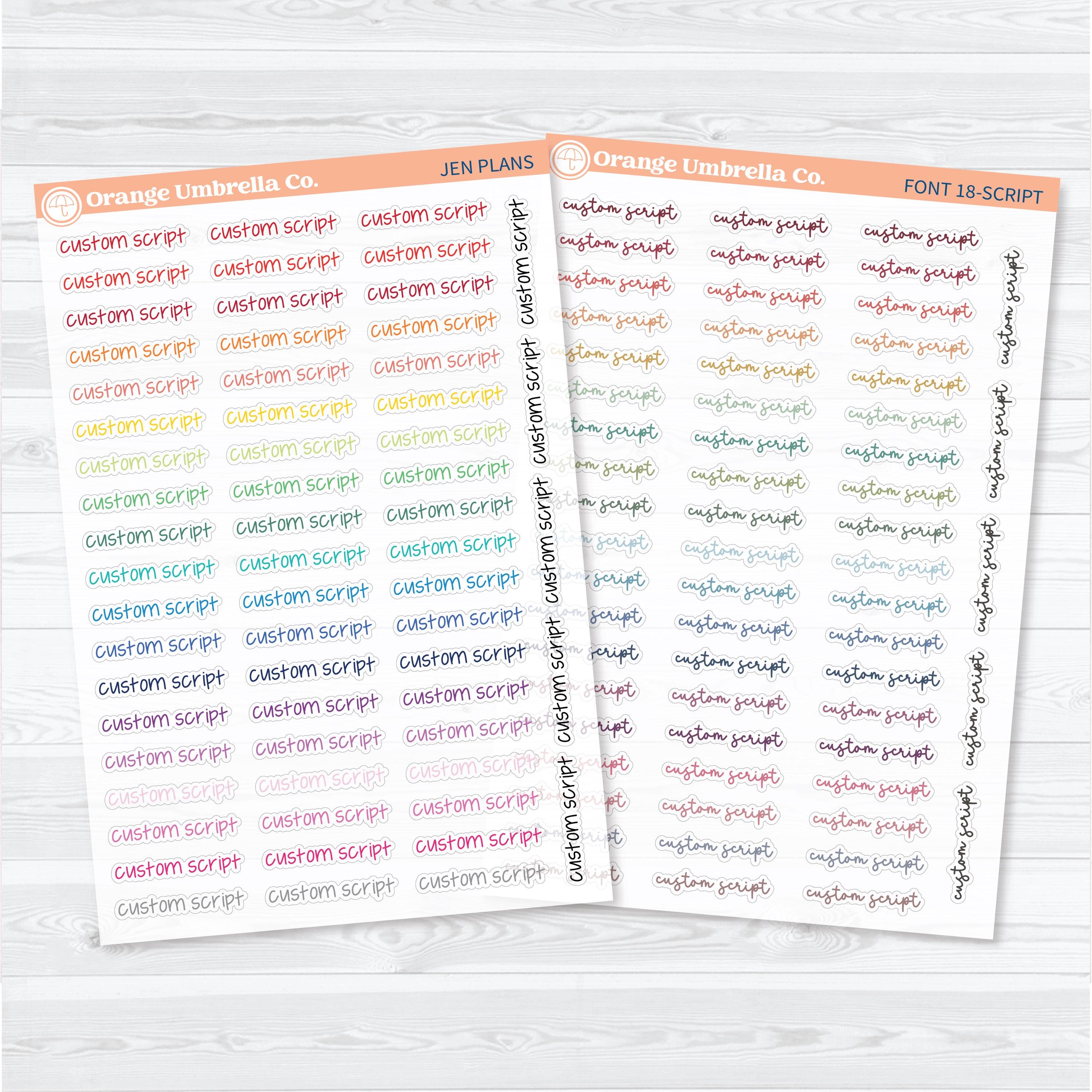 Hobonichi Cousin Custom Scripts | Color on Clear Matte Planner Stickers | 1 Word/Phrase per Sheet | customscript-hobocolor-cm