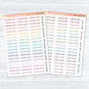 Hobonichi Cousin Custom Scripts | Color on Clear Matte Planner Stickers | 1 Word/Phrase per Sheet | customscript-hobocolor-cm