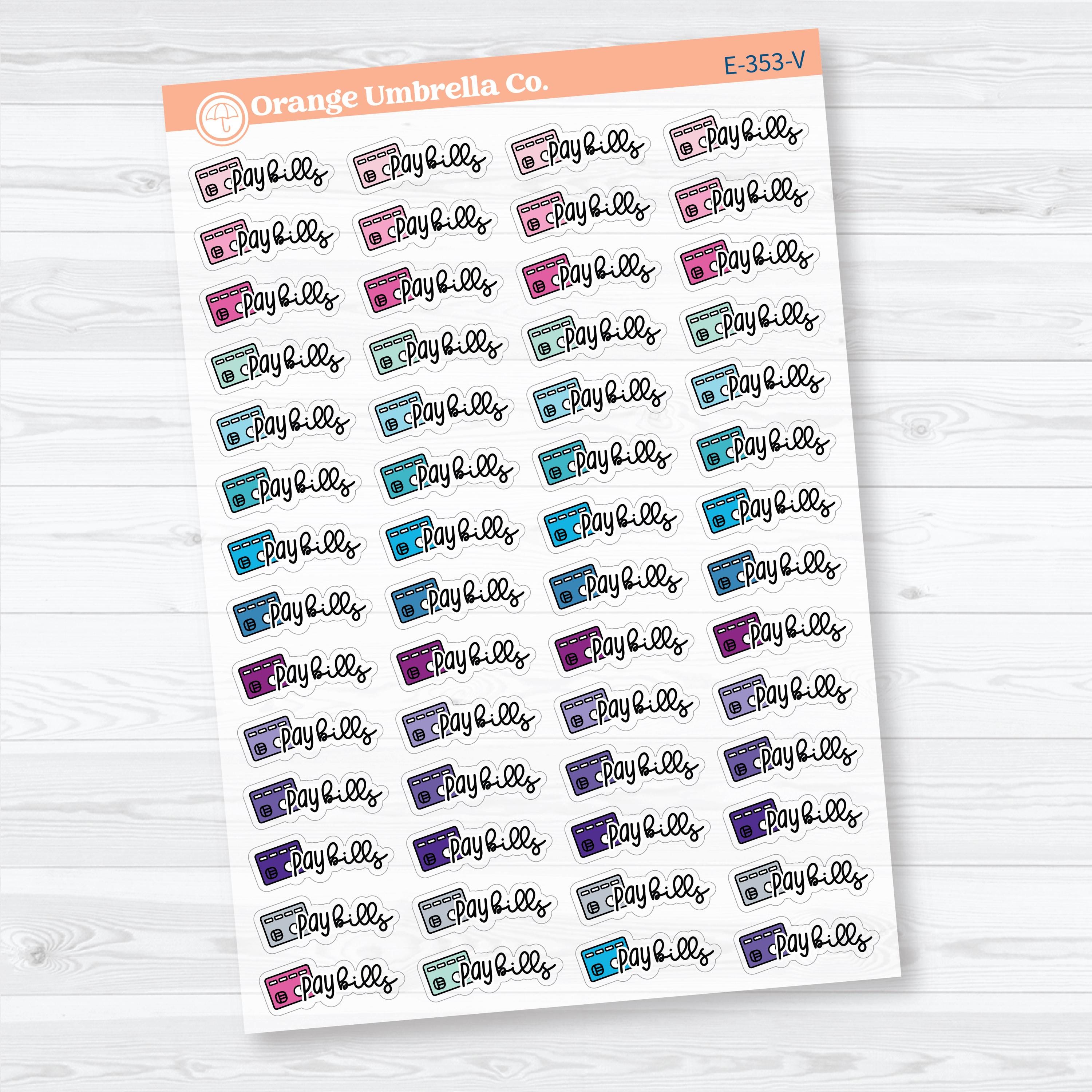 Pay Bills Clear Matte Planner Stickers | F18 Event Labels | E-353-CM