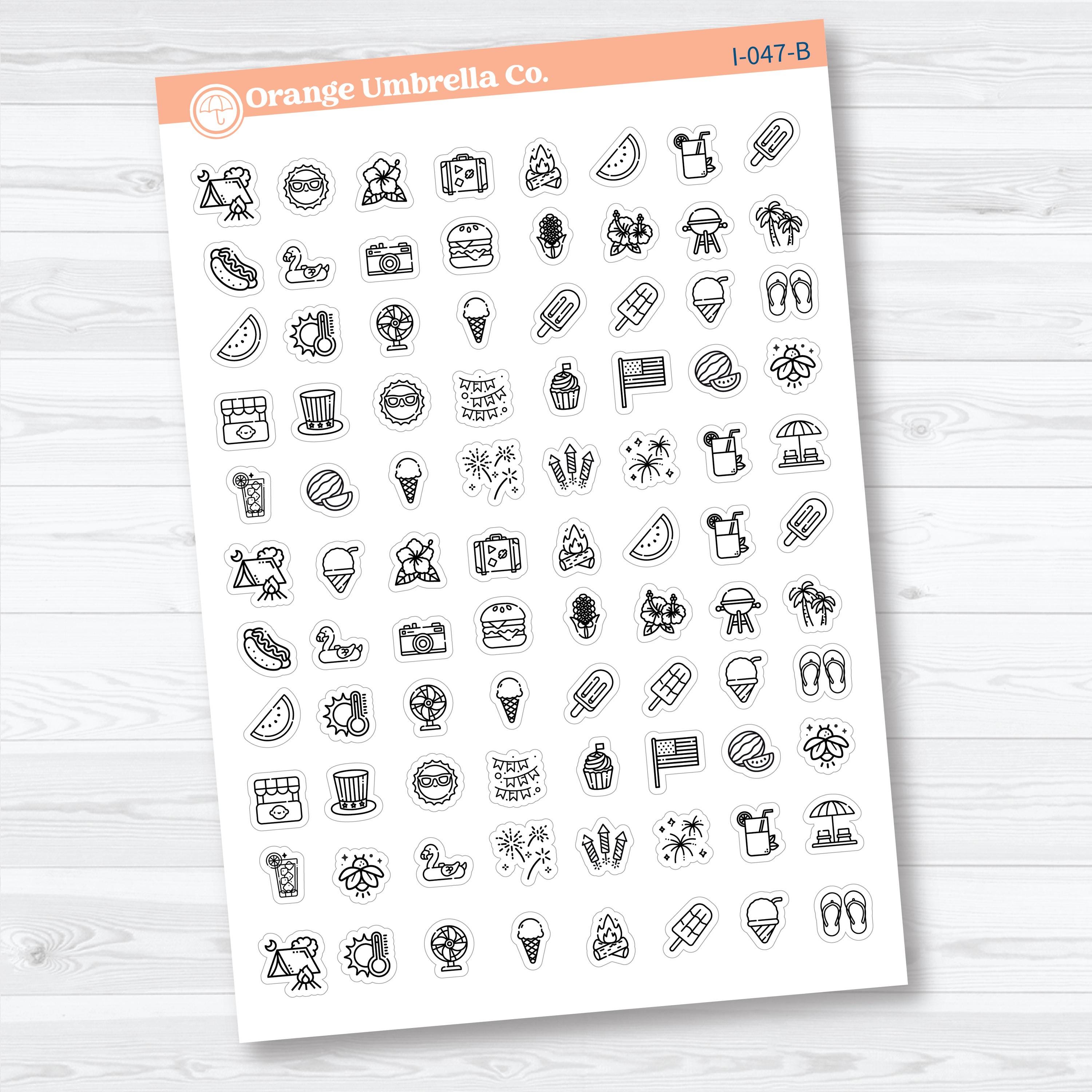 July Summer Themed Icons | Planner Stickers | I-047