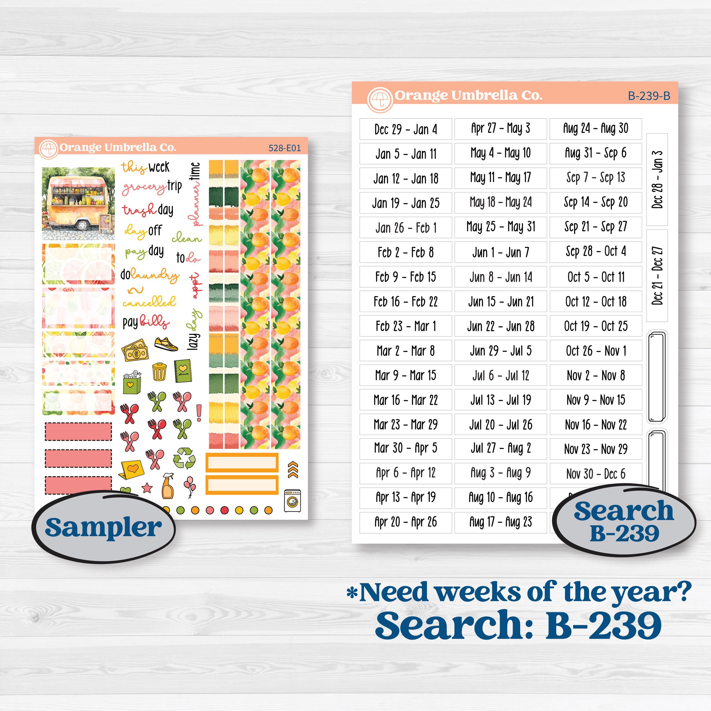 Bright Fruit Stickers | Hobonichi Cousin Weekly & Daily Planner Kit Stickers | Burst | KIT-528-E