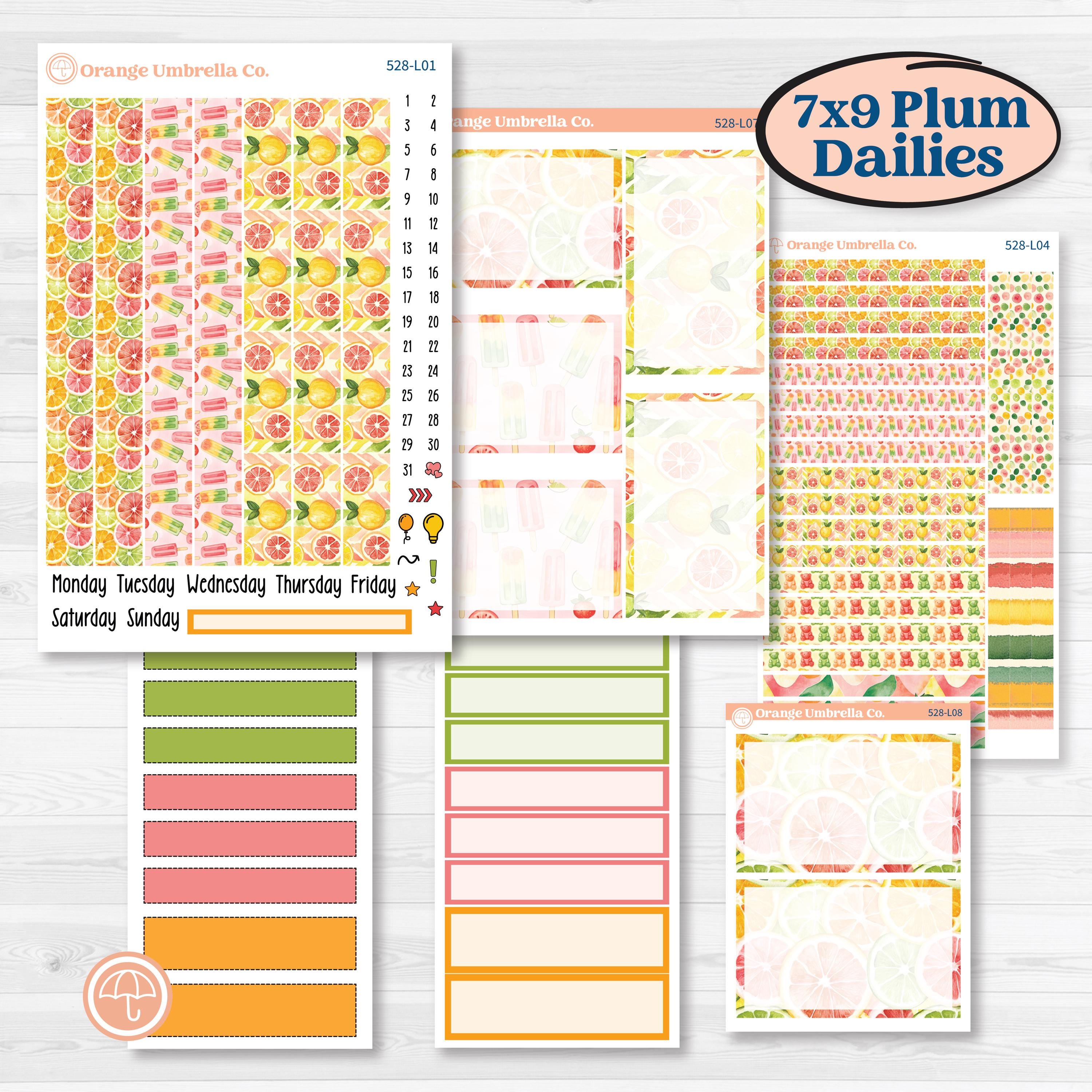 Bright Fruit Stickers | 7x9 Plum Daily Planner Kit Stickers | Burst | KIT-528-L