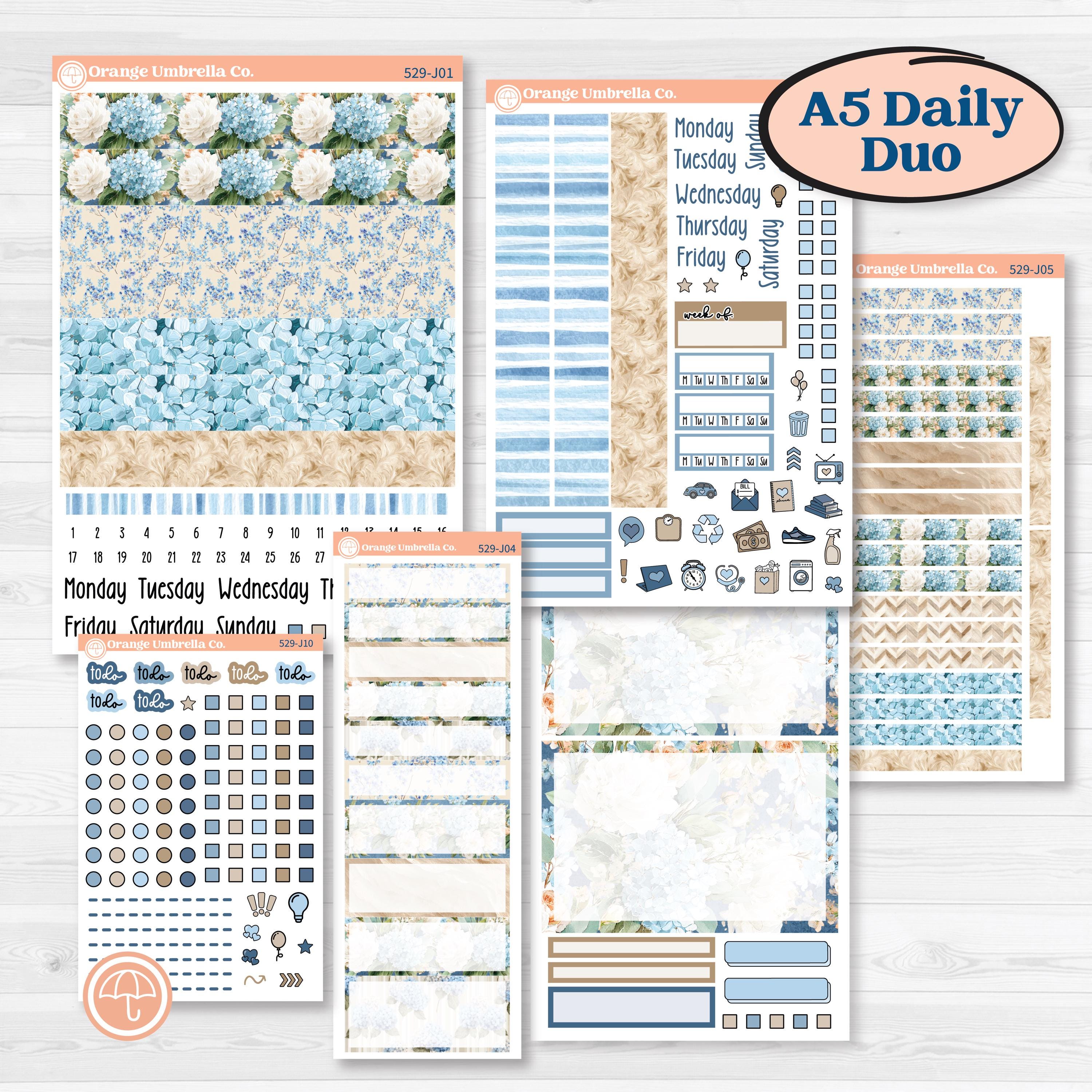 Seaside Floral | A5 Daily Duo Planner Kit Stickers | On The Cape | KIT-529-J